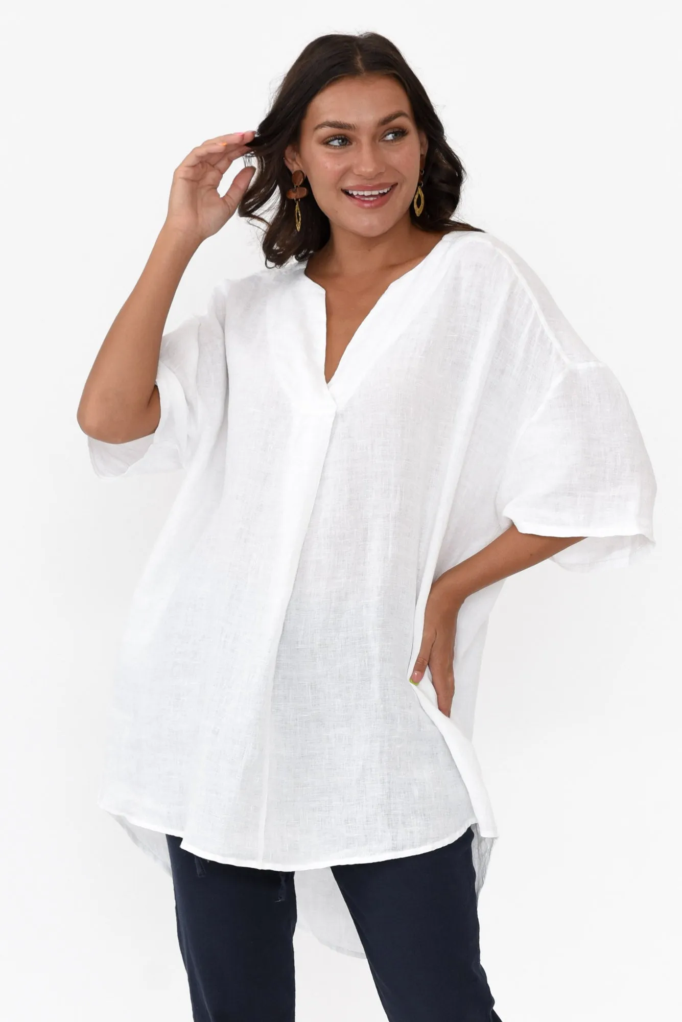 Holland White Linen V Neck Tunic sold by Blue Bungalow