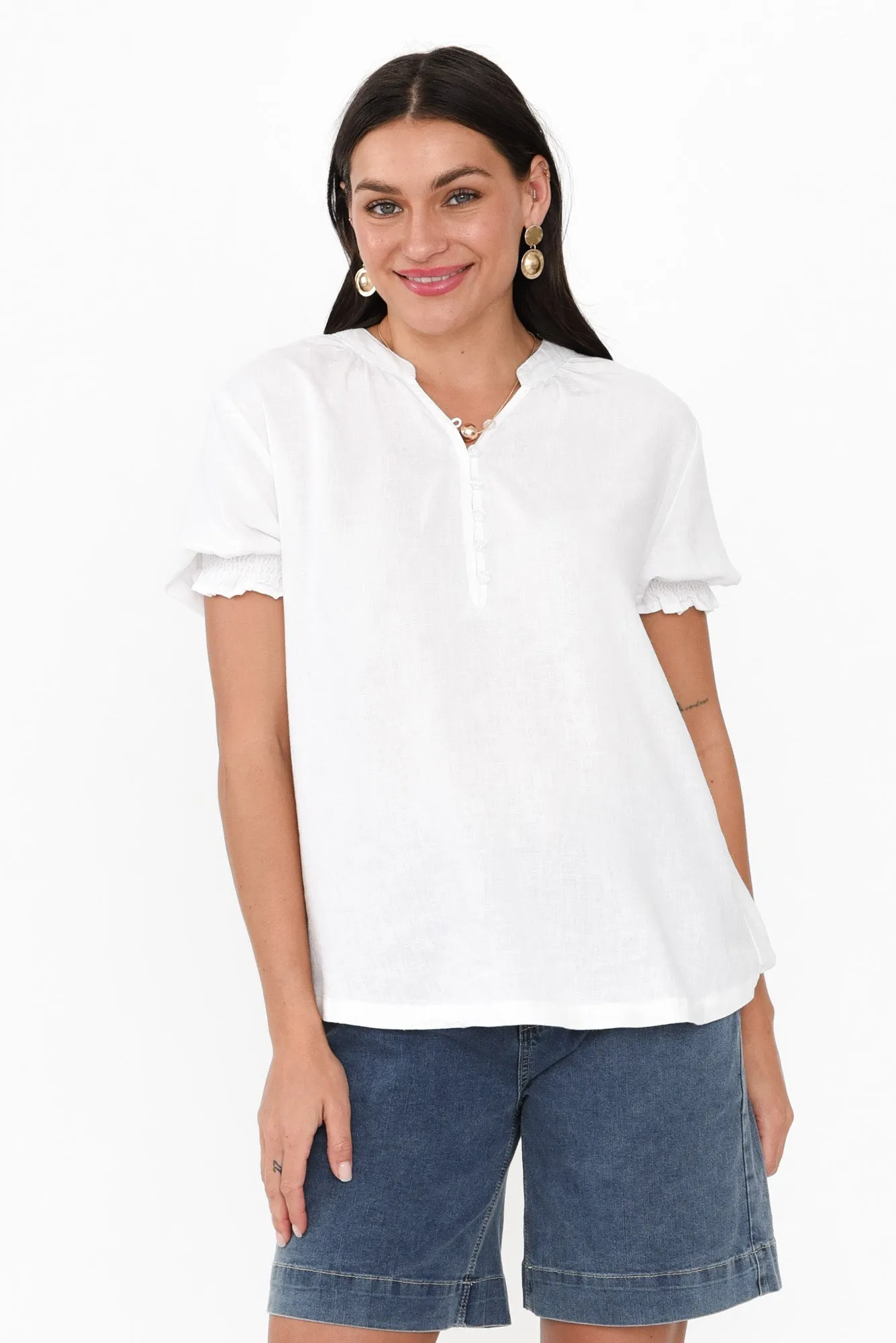 Loretta White Linen Blend Top sold by Blue Bungalow
