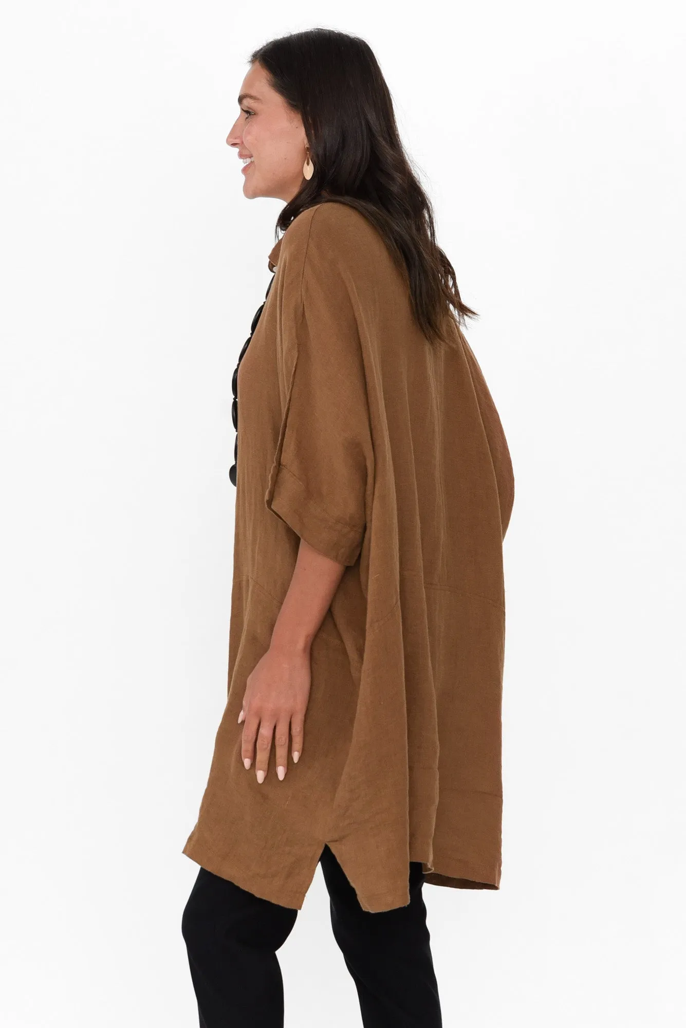 McKenna Mocha Linen Button Tunic sold by Blue Bungalow product image thumbnail 3