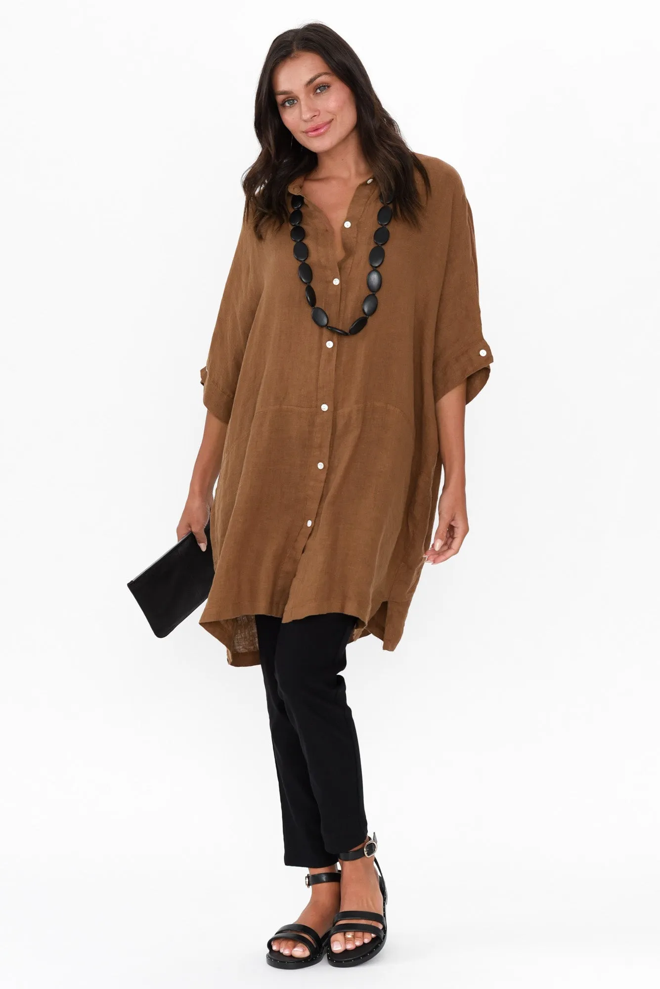 McKenna Mocha Linen Button Tunic sold by Blue Bungalow product image thumbnail 2