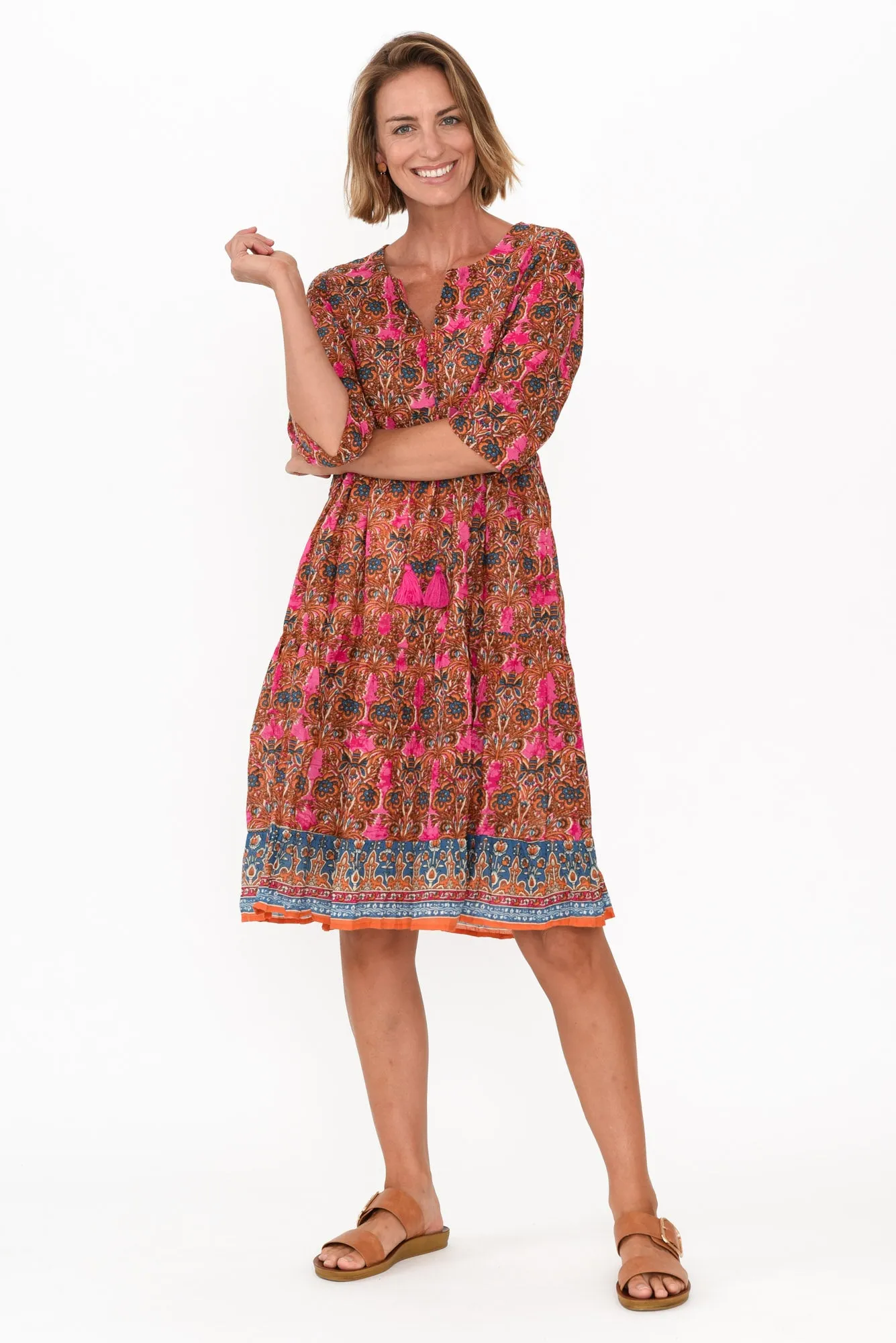Milana Rust Abstract Crinkle Cotton Dress sold by Blue Bungalow product image thumbnail 2