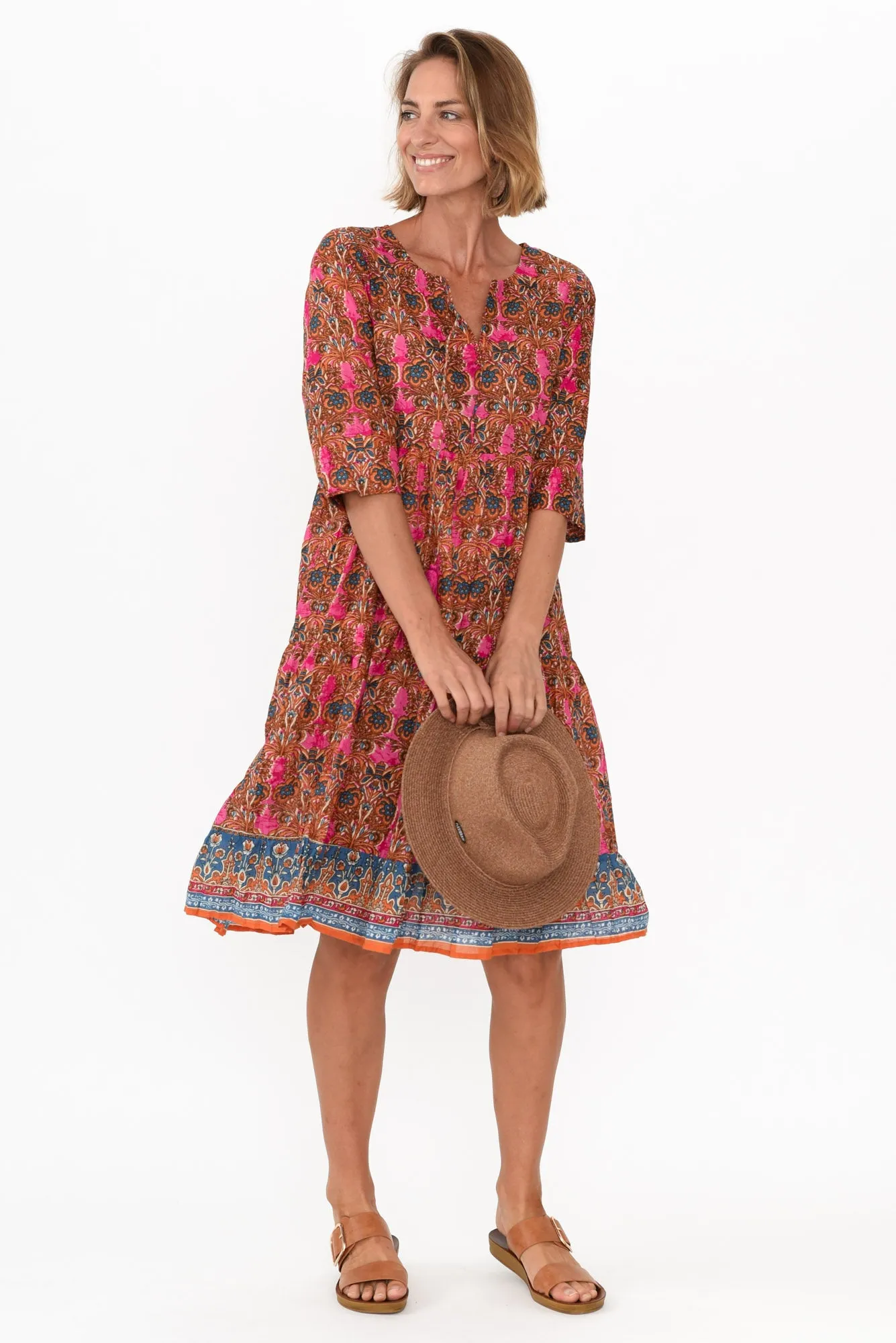 Milana Rust Abstract Crinkle Cotton Dress sold by Blue Bungalow