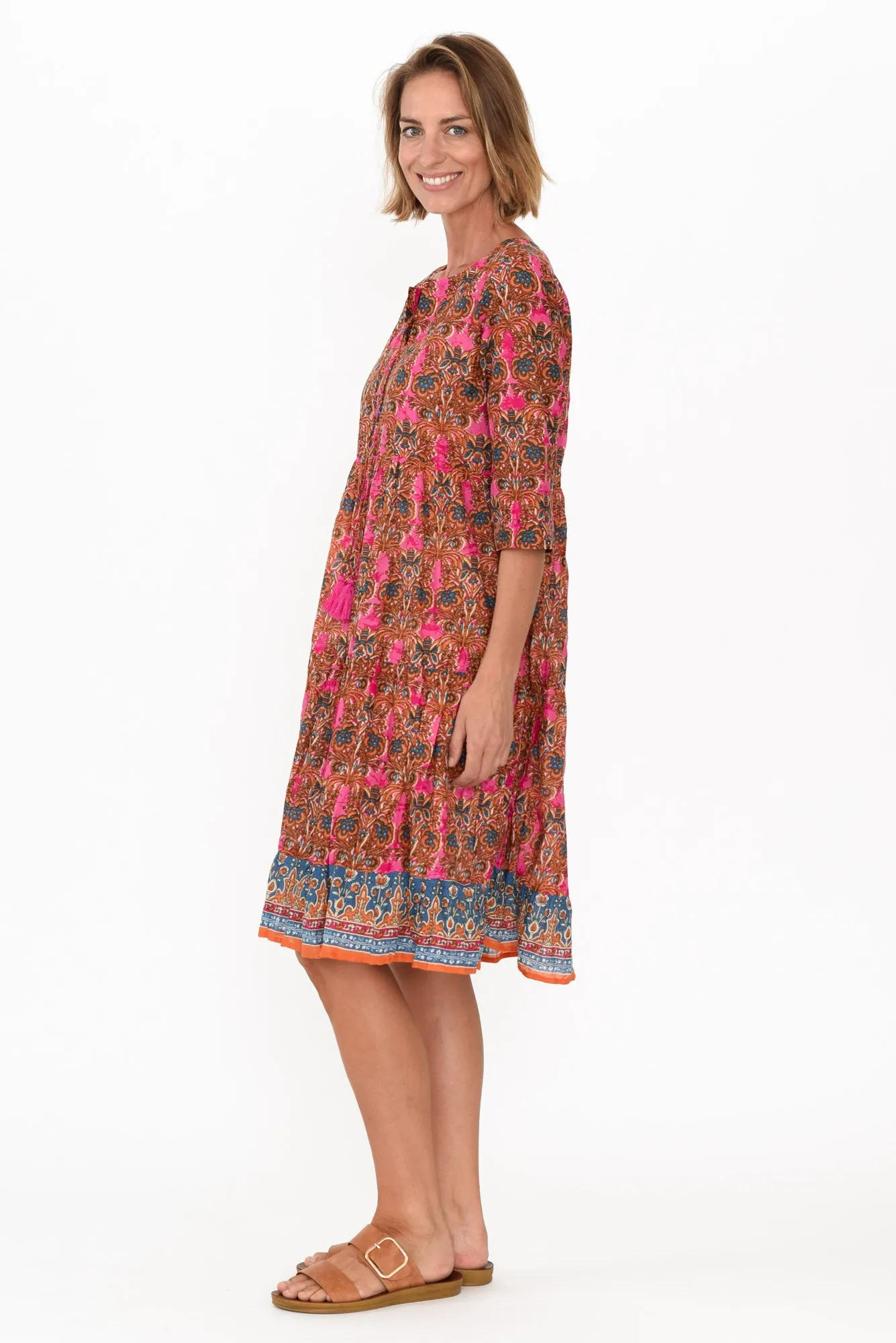 Milana Rust Abstract Crinkle Cotton Dress sold by Blue Bungalow product image thumbnail 3