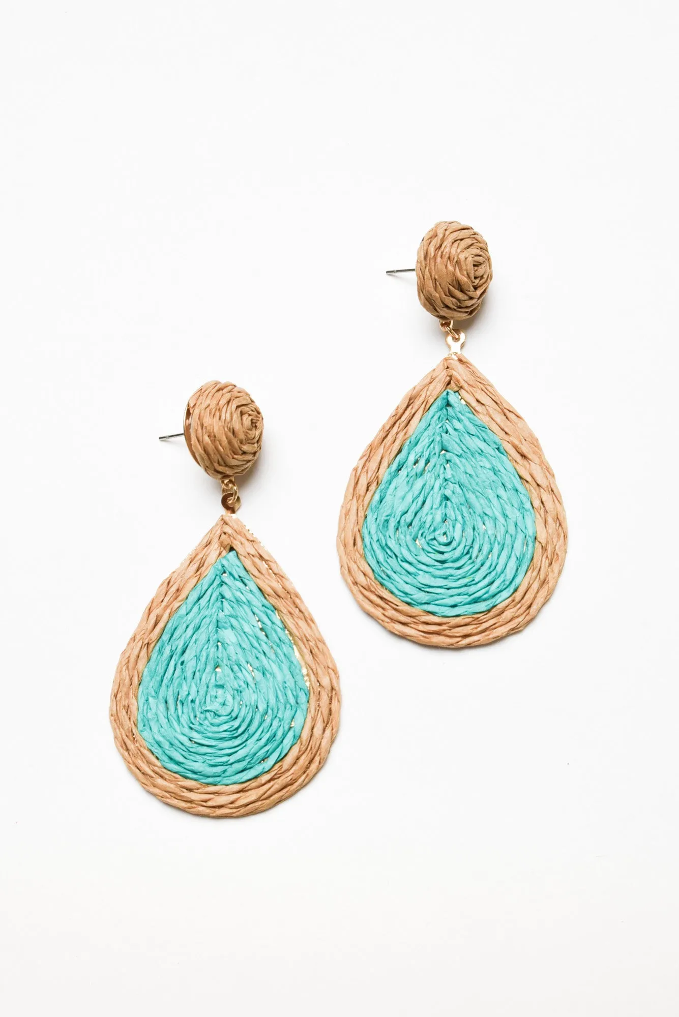 Gerdy Turquoise Raffia Drop Earrings sold by Blue Bungalow