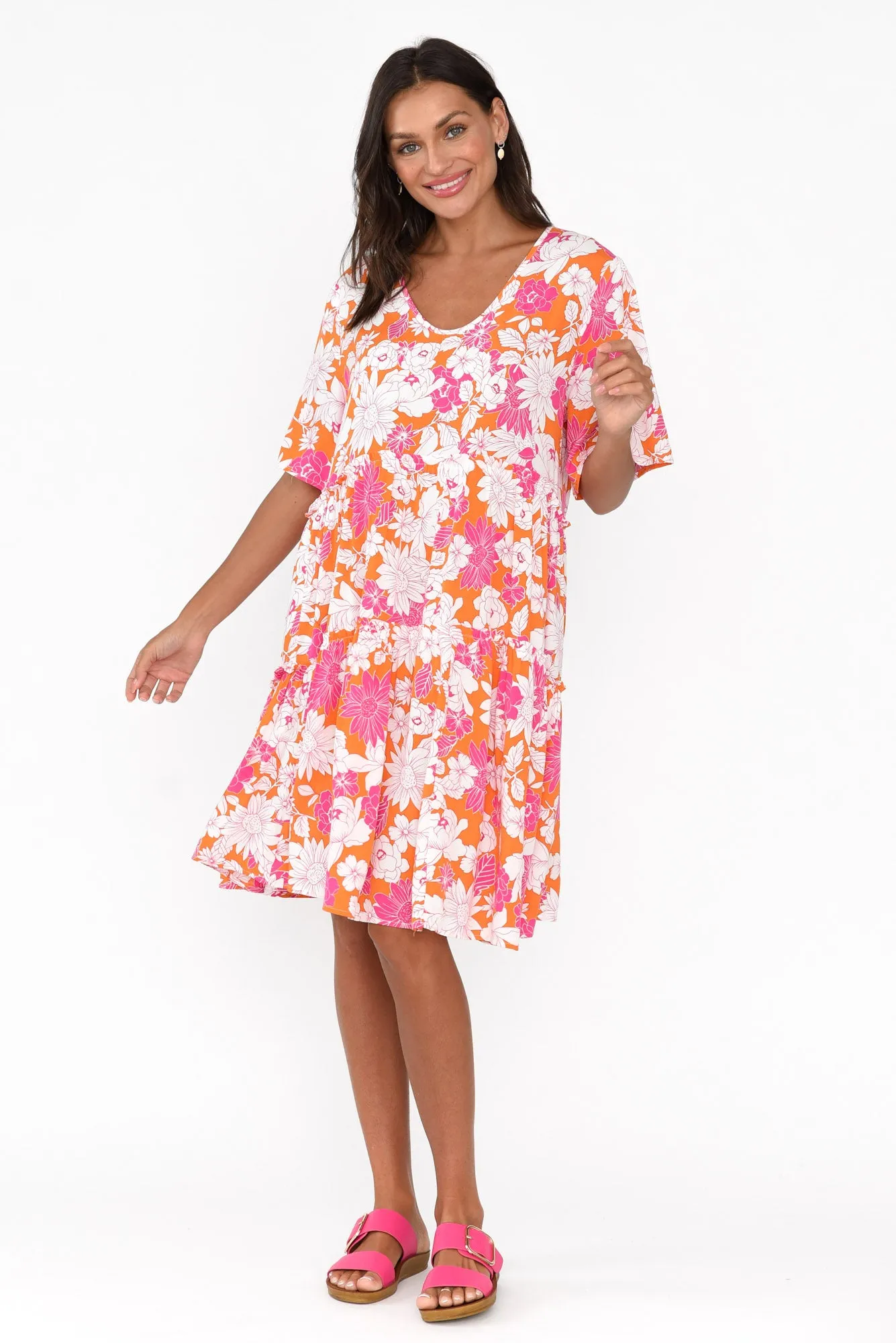 Denver Orange Flower Tier Dress sold by Blue Bungalow product image thumbnail 4