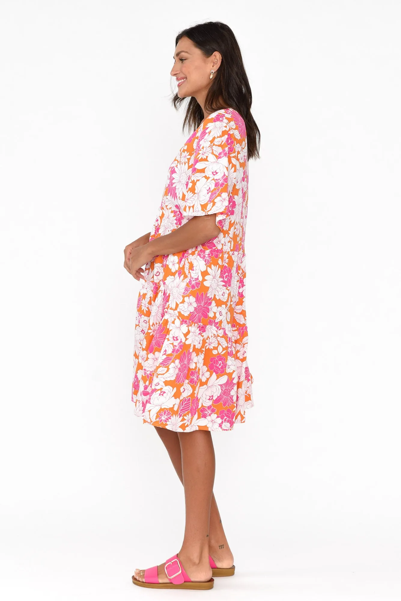 Denver Orange Flower Tier Dress sold by Blue Bungalow product image thumbnail 5