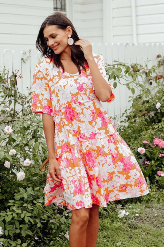 Denver Orange Flower Tier Dress sold by Blue Bungalow