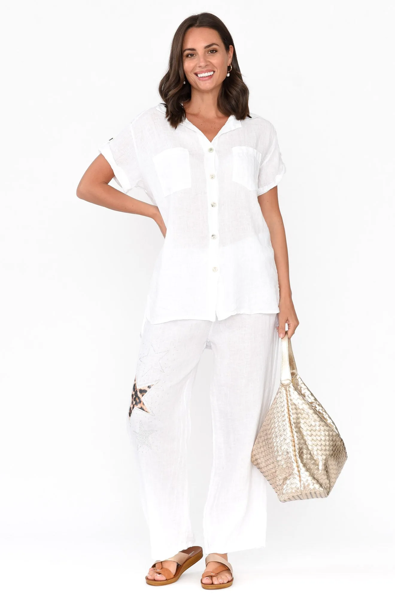 Nalda White Leopard Linen Shirt sold by Blue Bungalow product image thumbnail 2