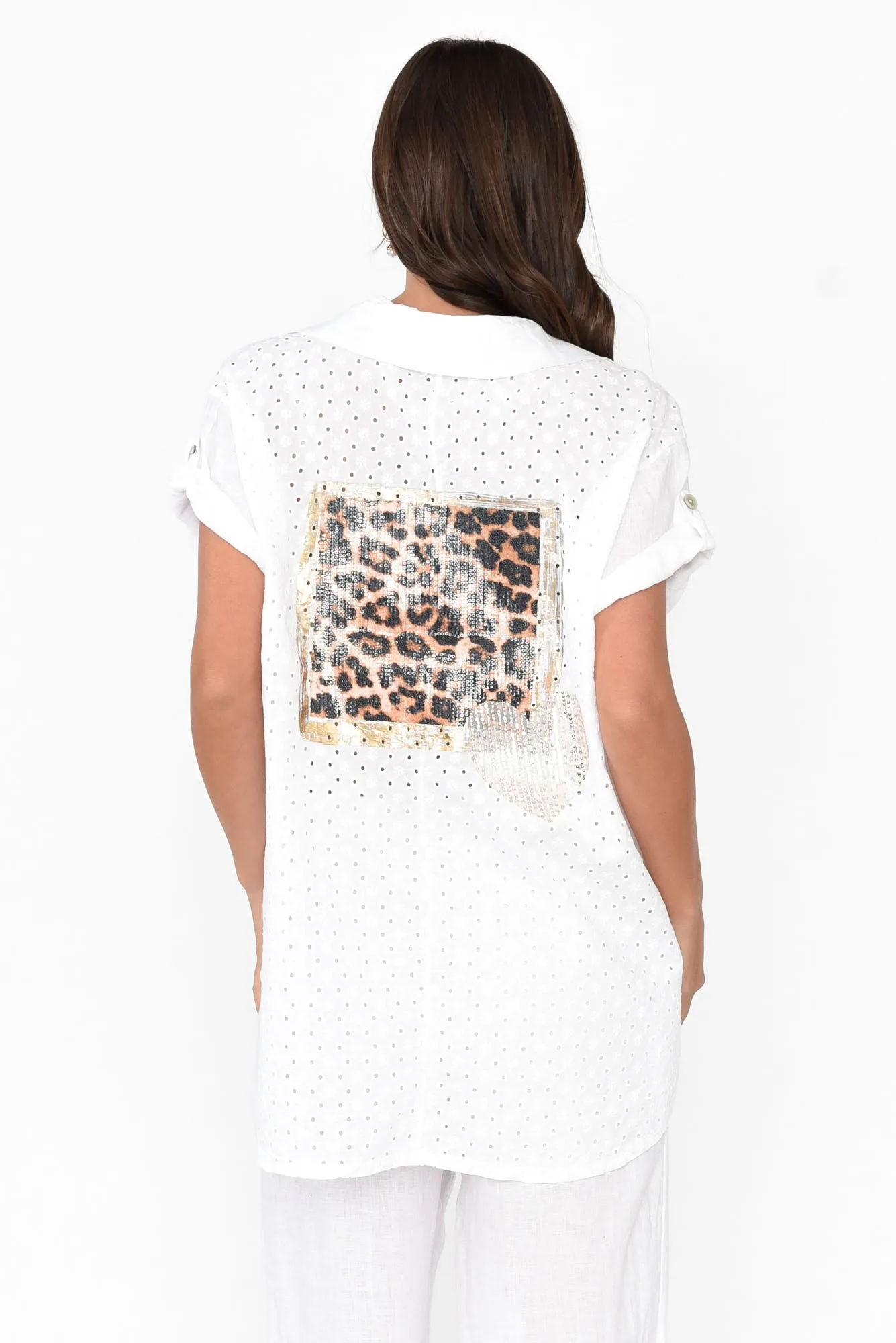 Nalda White Leopard Linen Shirt sold by Blue Bungalow product image thumbnail 5