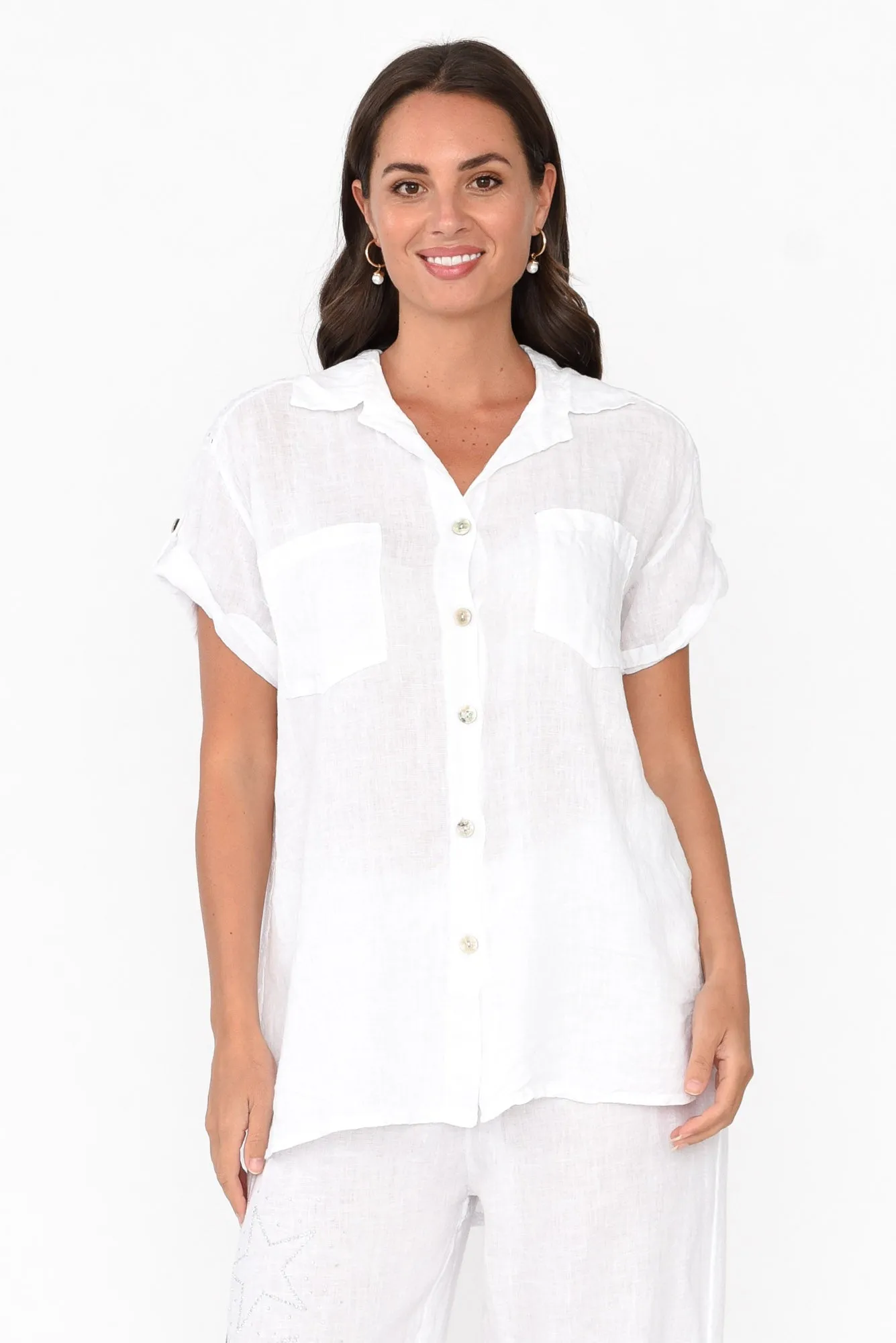 Nalda White Leopard Linen Shirt sold by Blue Bungalow
