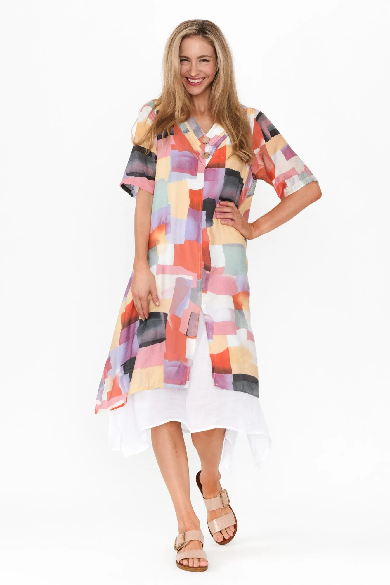 Nala Pink Geo Layers Dress sold by Blue Bungalow