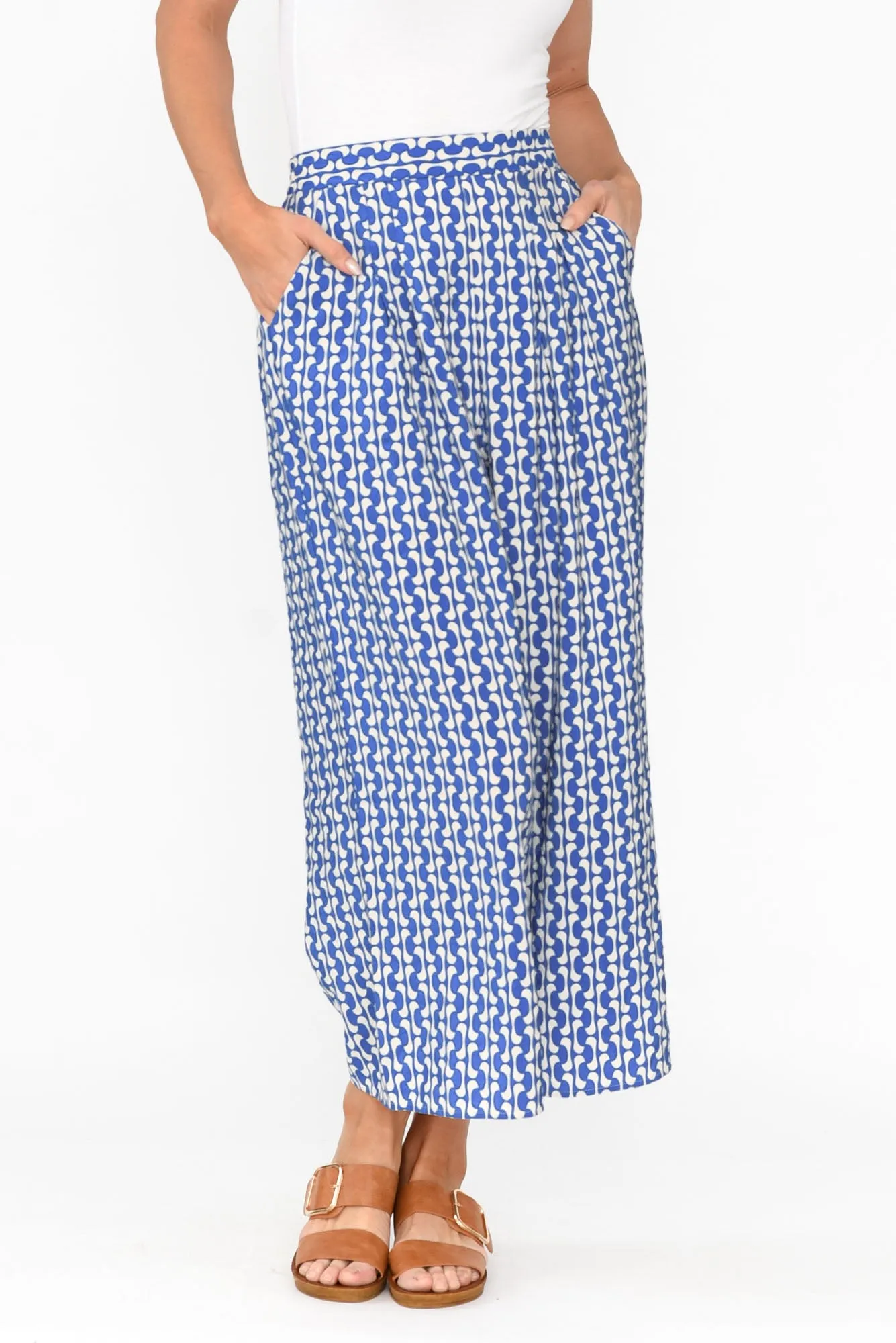 Orella Blue Geo Wide Leg Pants sold by Blue Bungalow