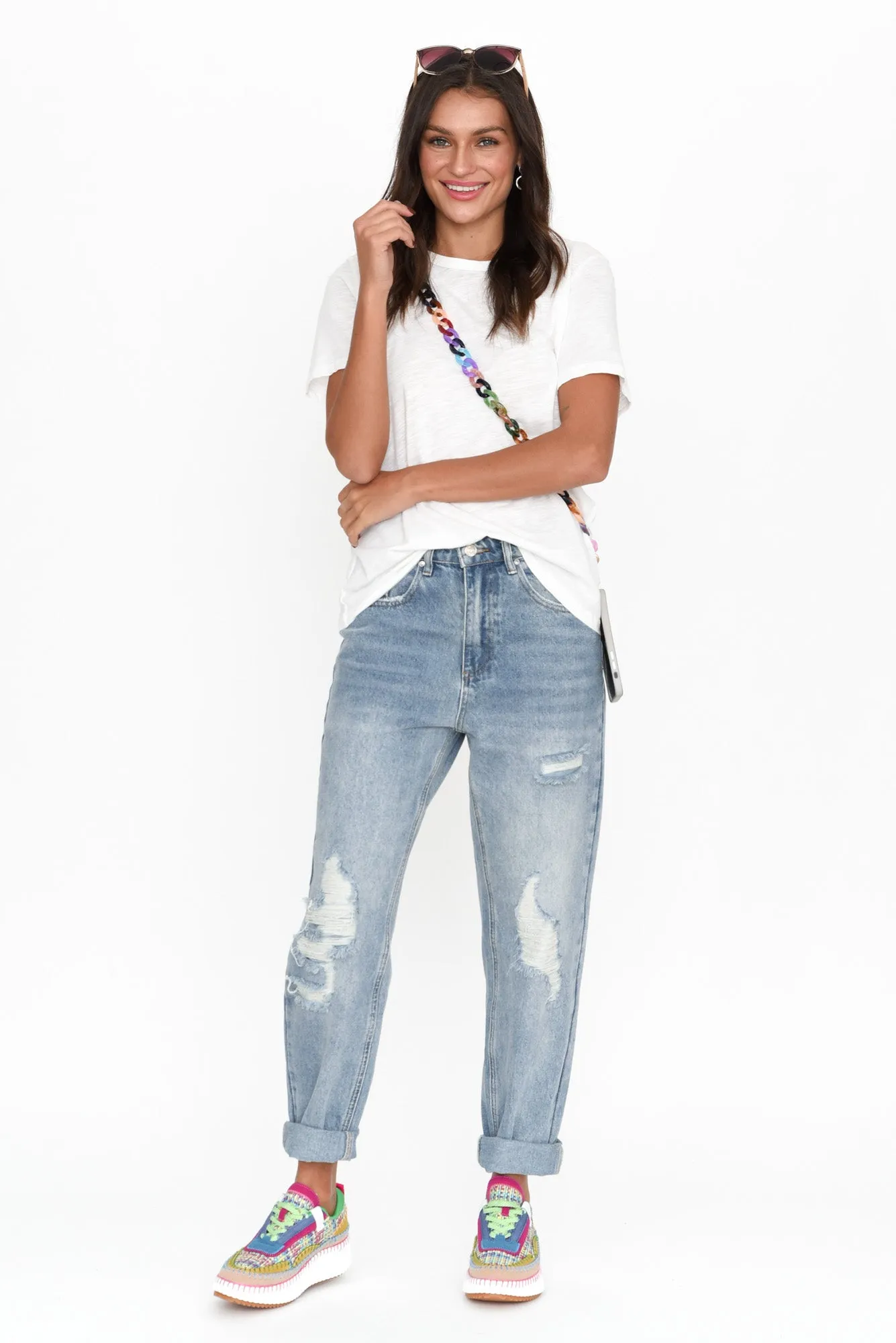 Nessie Blue Wash Distressed Straight Jeans sold by Blue Bungalow product image thumbnail 2