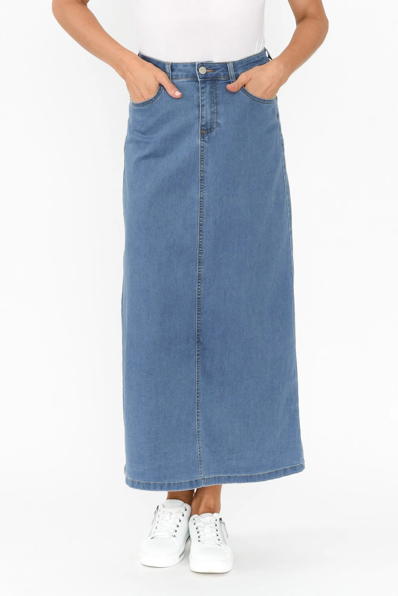 Stevie Blue Denim Skirt sold by Blue Bungalow
