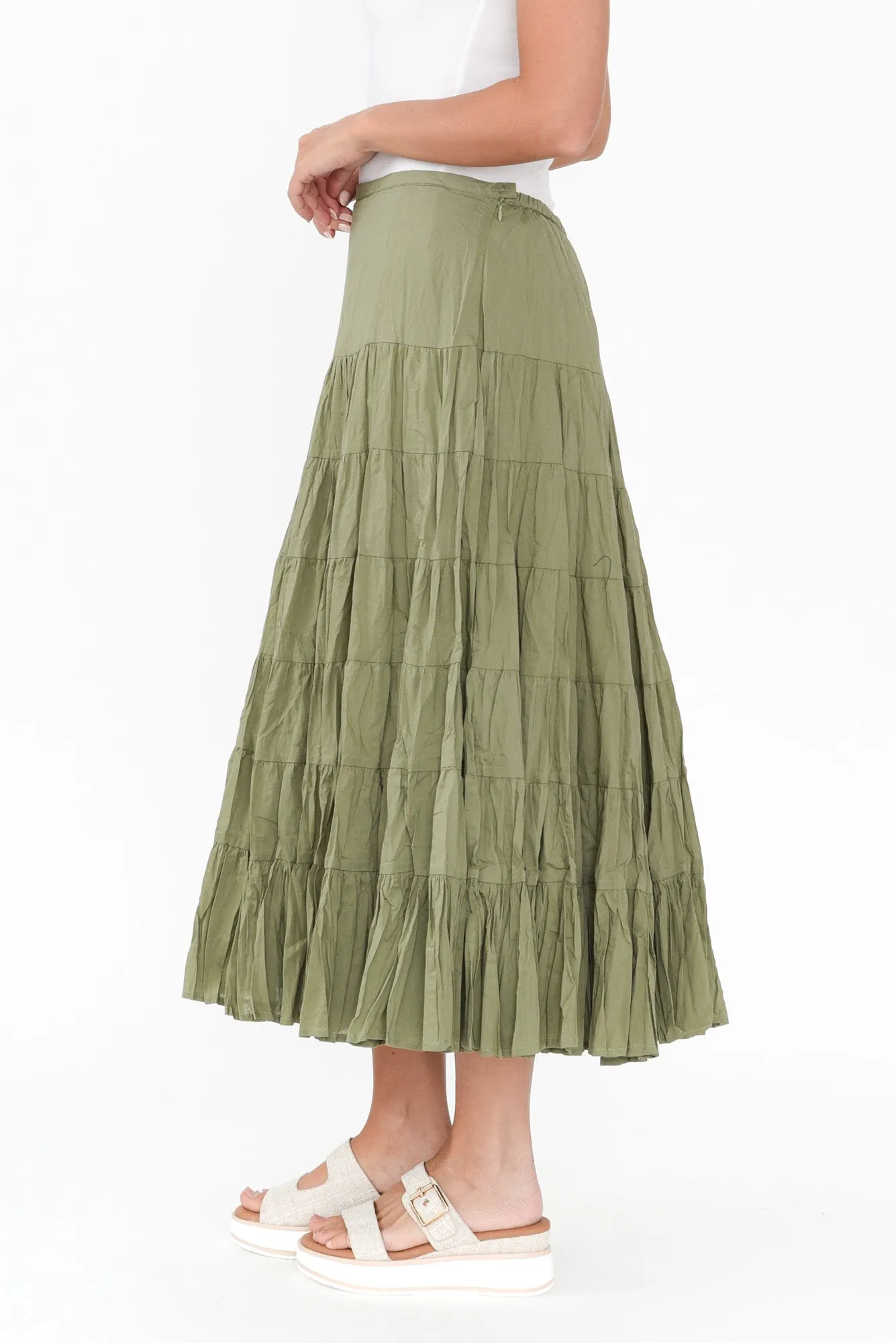 Taurus Khaki Cotton Tiered Skirt sold by Blue Bungalow product image thumbnail 4