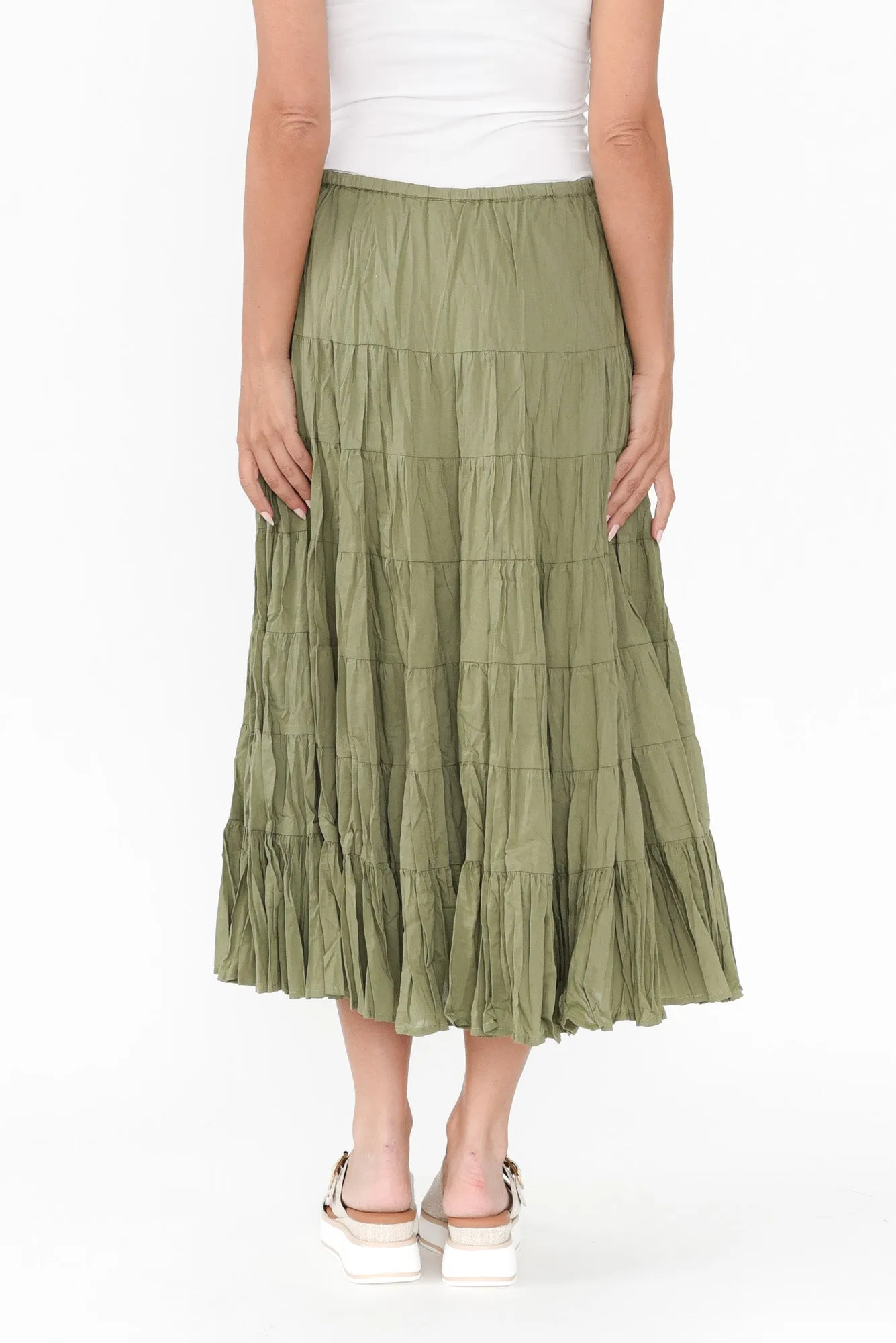 Taurus Khaki Cotton Tiered Skirt sold by Blue Bungalow product image thumbnail 5