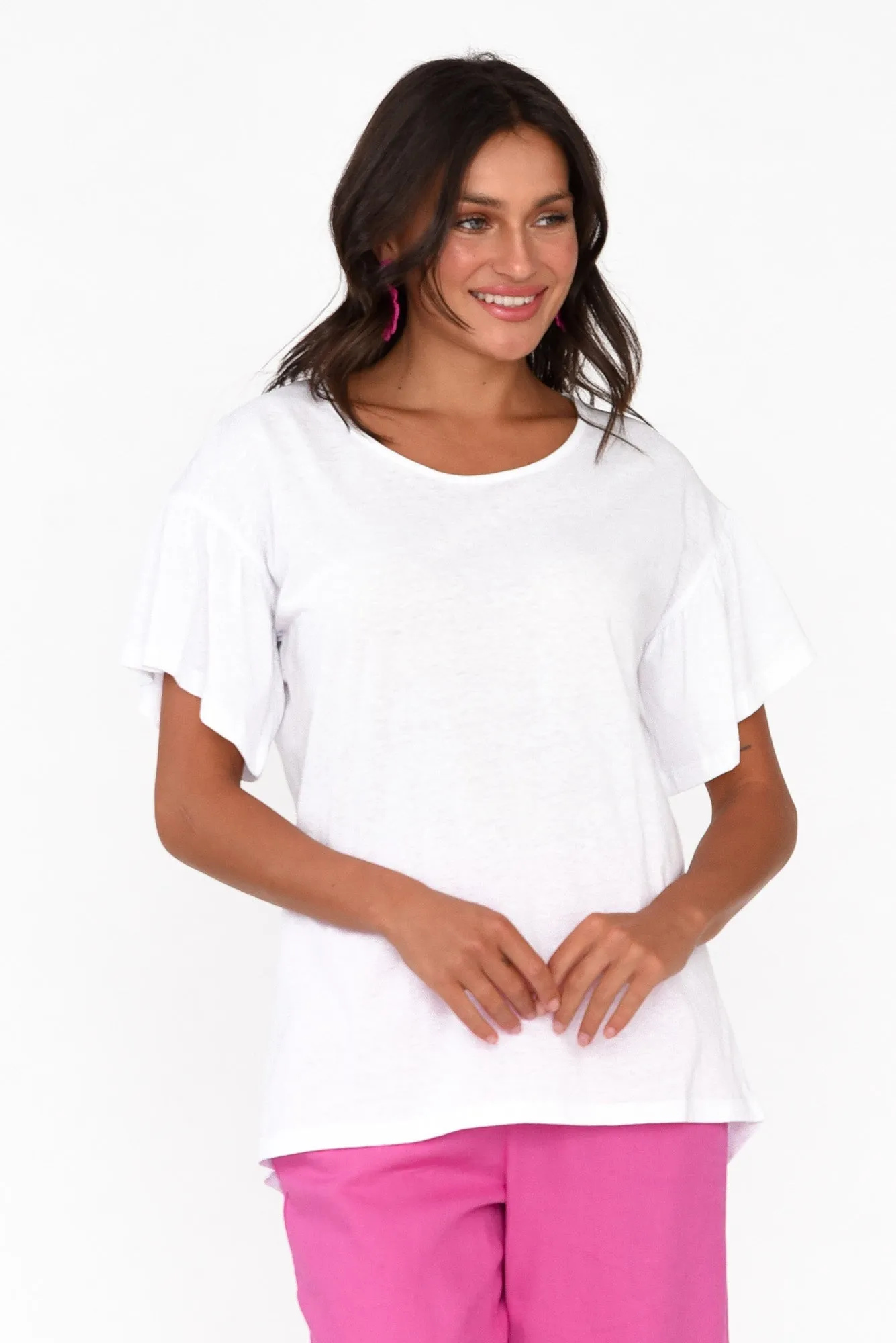 Alessia White Cotton Blend Frill Top sold by Blue Bungalow
