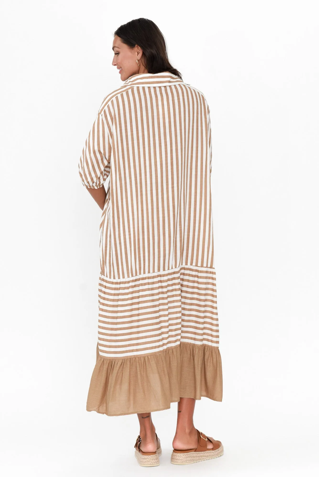 Timon Tan Stripe Cotton Blend Dress sold by Blue Bungalow product image thumbnail 5
