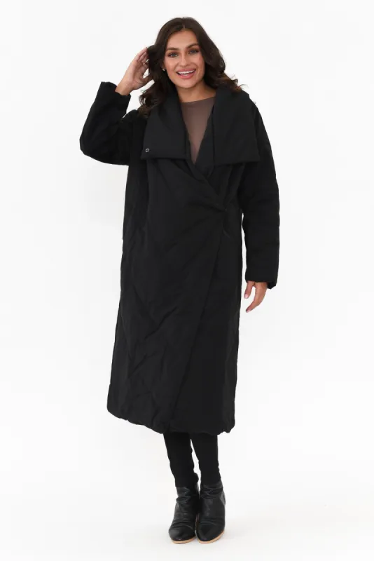 Halle Black Longline Wrap Coat sold by Blue Bungalow