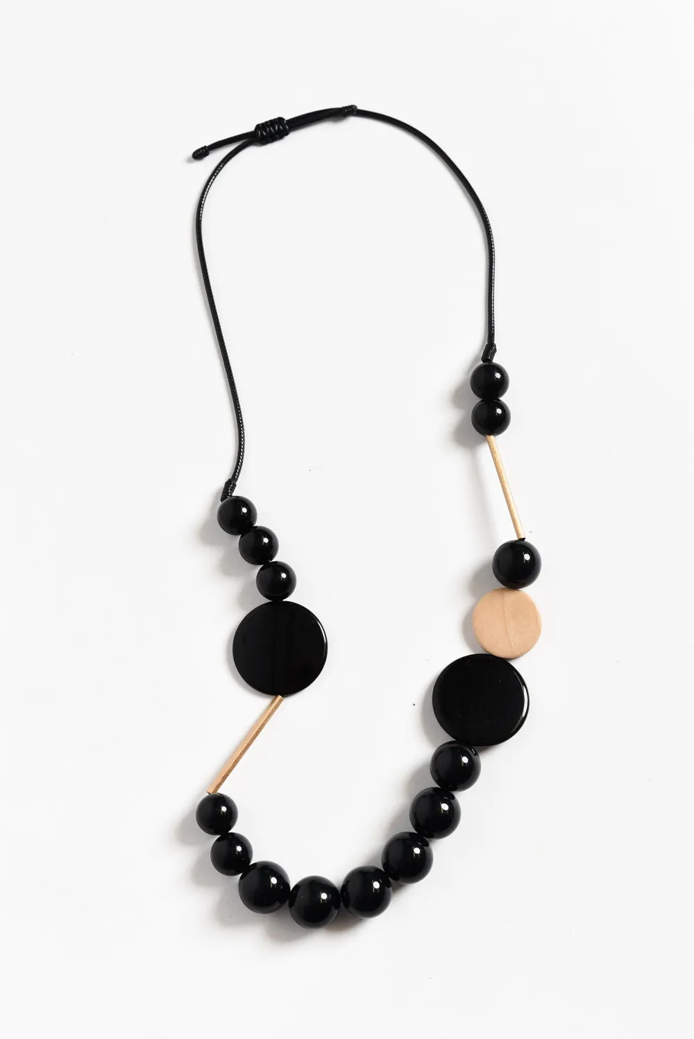 Bondi Black Circle Wood Necklace sold by Blue Bungalow