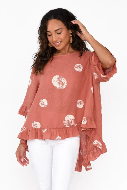 Fitzgerald Rust Spot Linen Frill Top sold by Blue Bungalow
