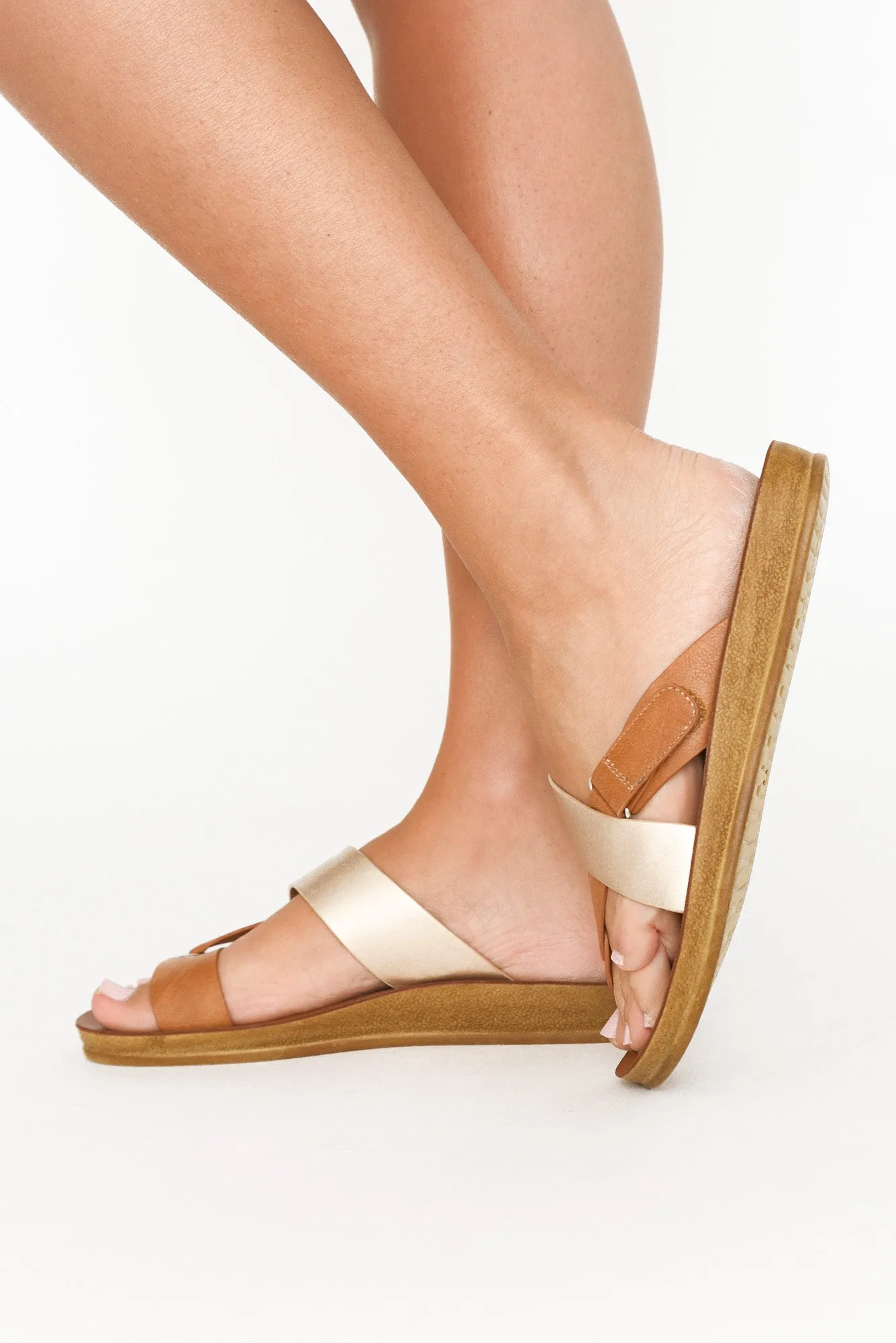Bry Gold Tan Multi Strap Slide sold by Blue Bungalow product image thumbnail 3