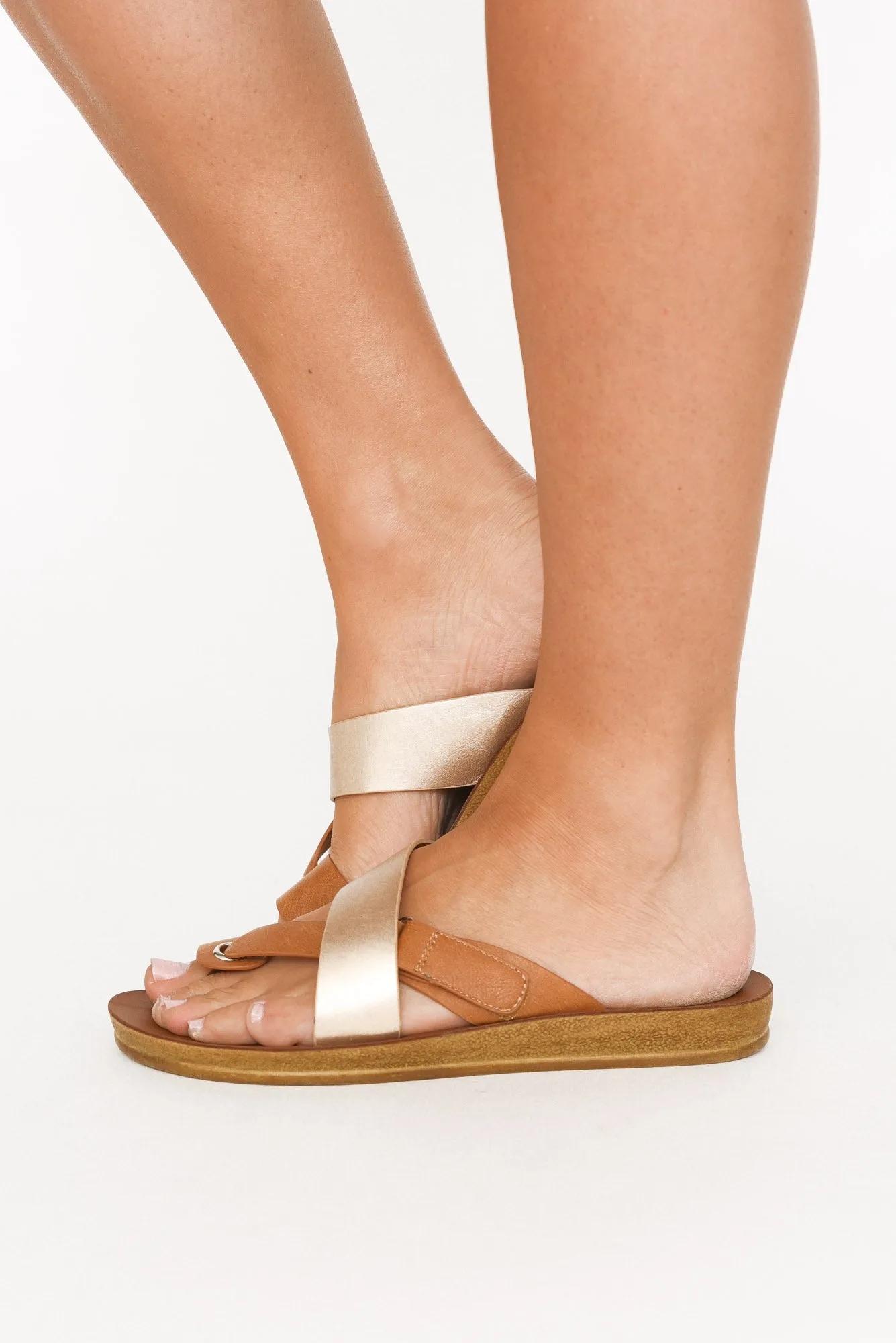 Bry Gold Tan Multi Strap Slide sold by Blue Bungalow product image thumbnail 4