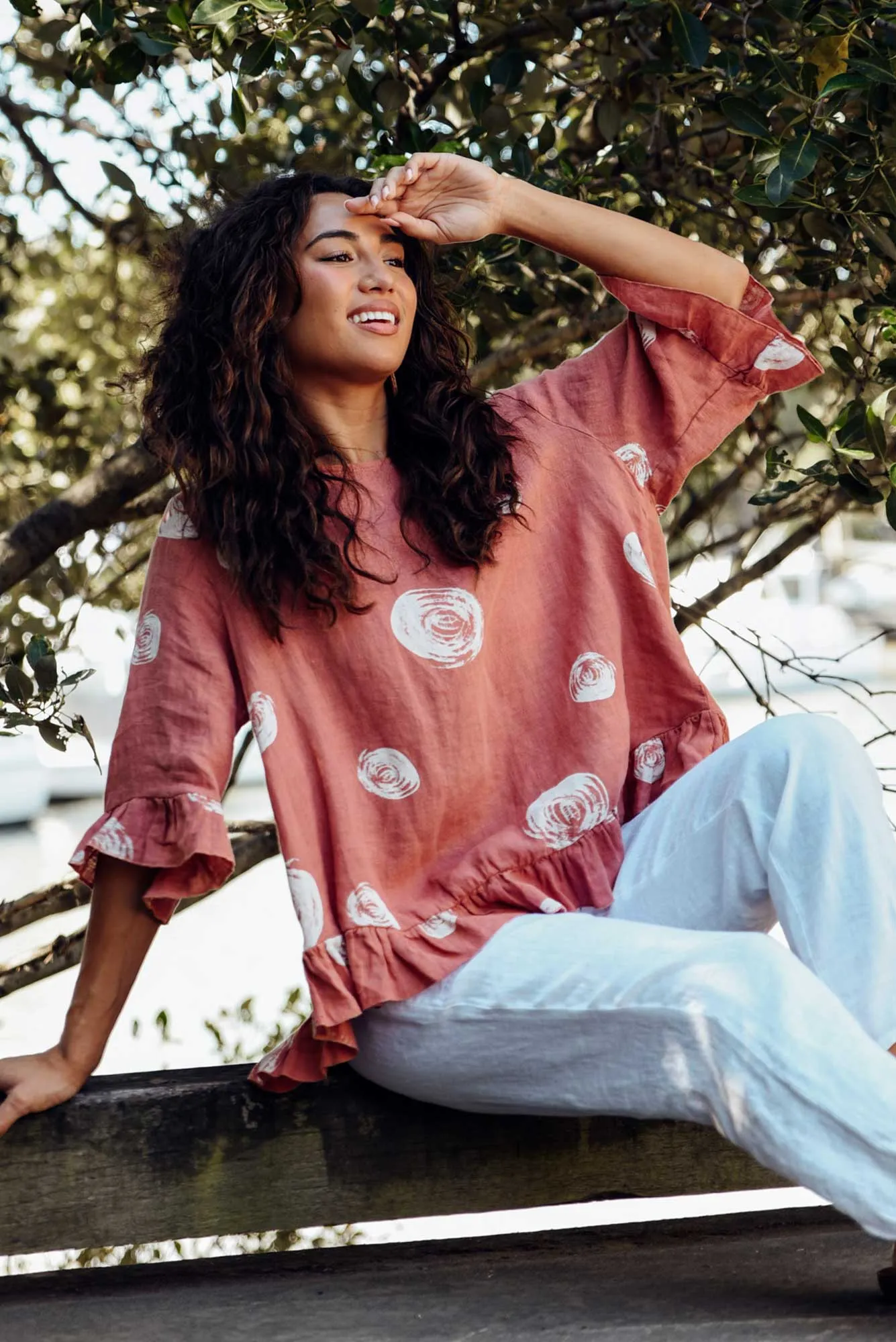 Fitzgerald Rust Spot Linen Frill Top sold by Blue Bungalow product image thumbnail 2