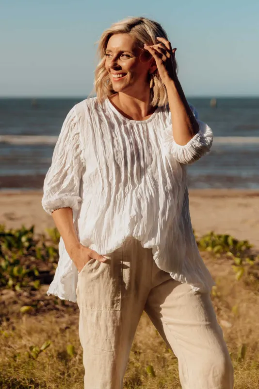 Selma White Crinkle Cotton Top sold by Blue Bungalow