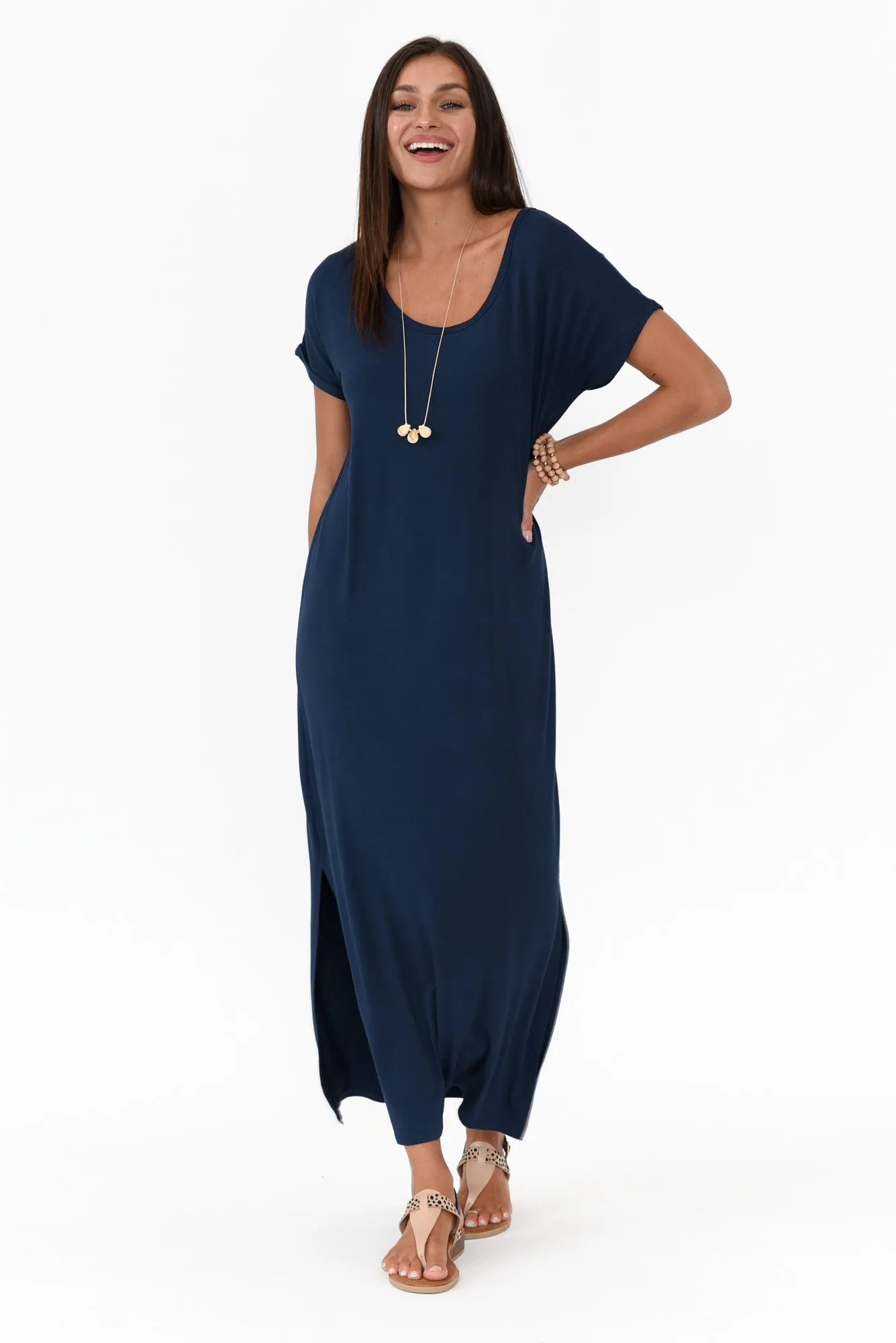 Elsie Navy Bamboo Dress sold by Blue Bungalow