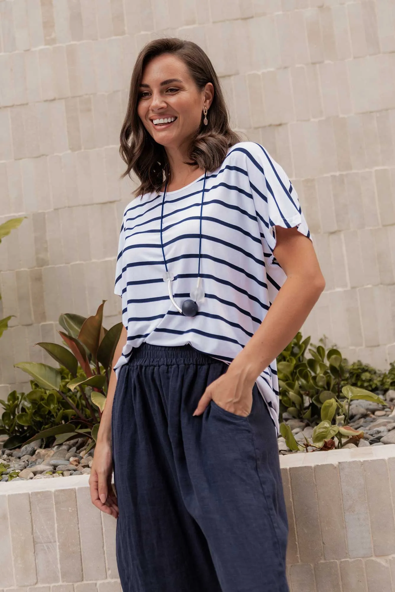 Danya White Stripe Bamboo Top sold by Blue Bungalow