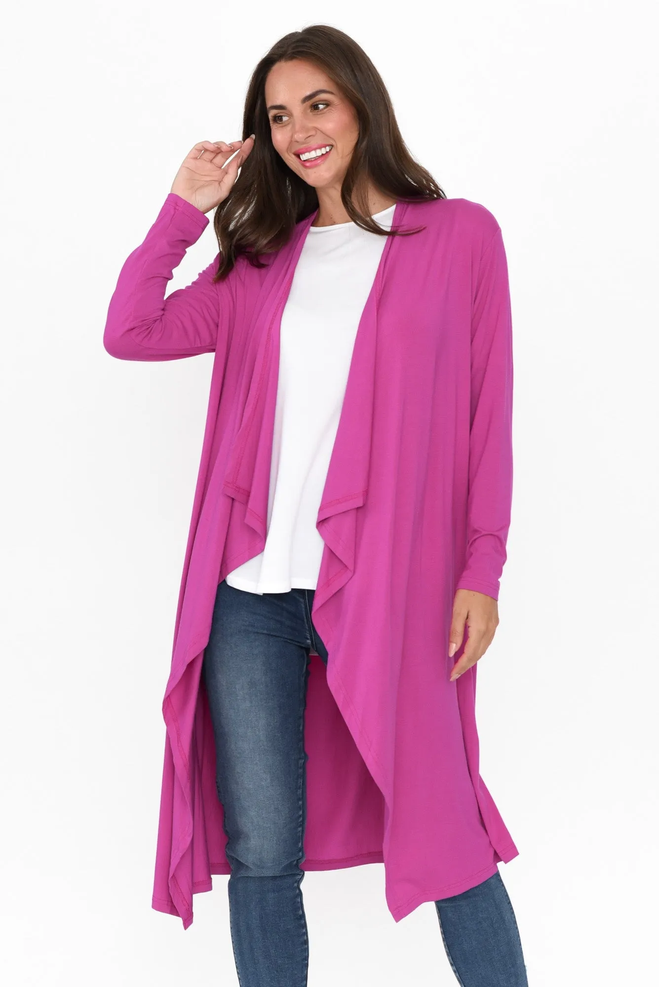 Leanna Magenta Bamboo Waterfall Cardigan sold by Blue Bungalow product image thumbnail 2