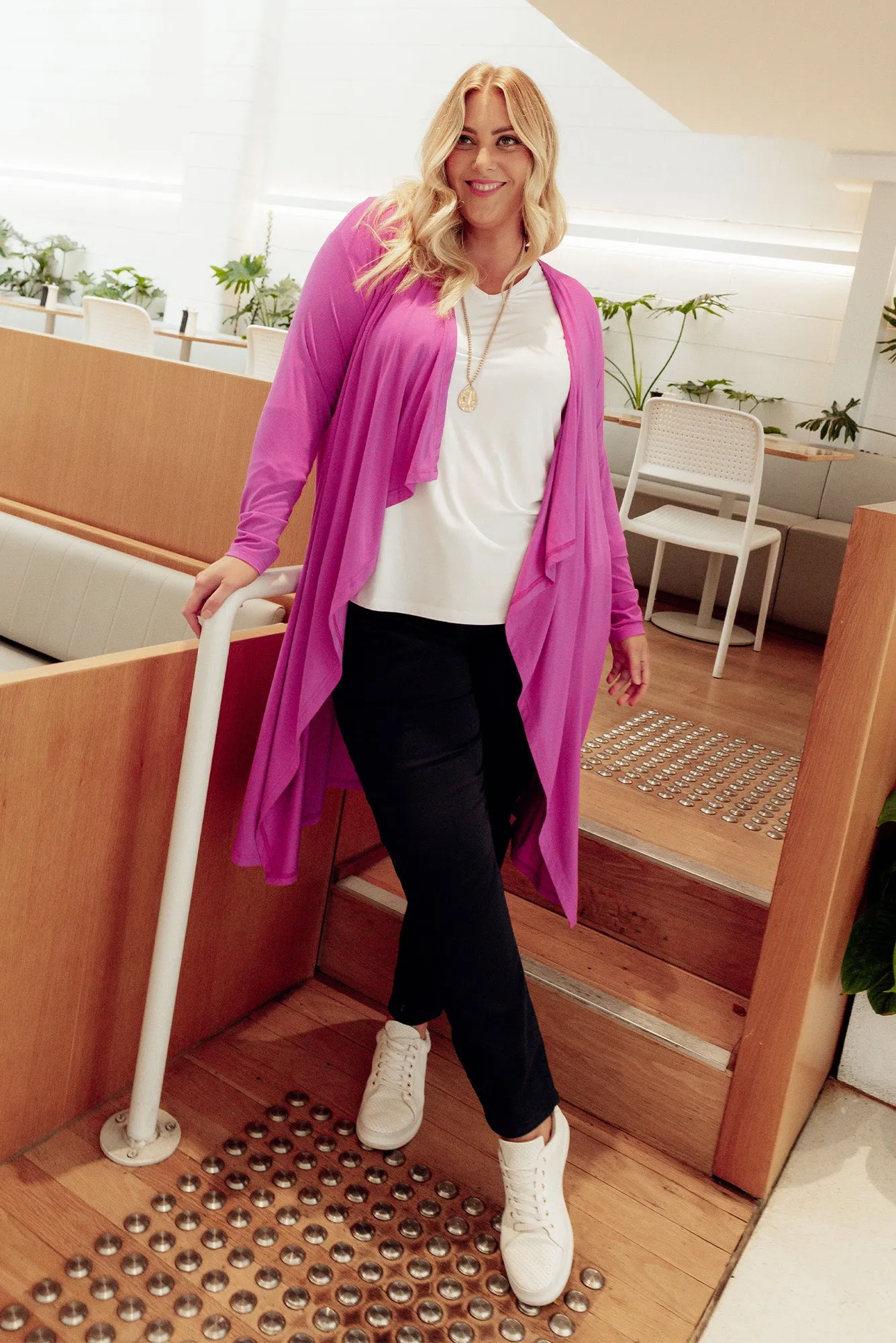 Leanna Magenta Bamboo Waterfall Cardigan sold by Blue Bungalow