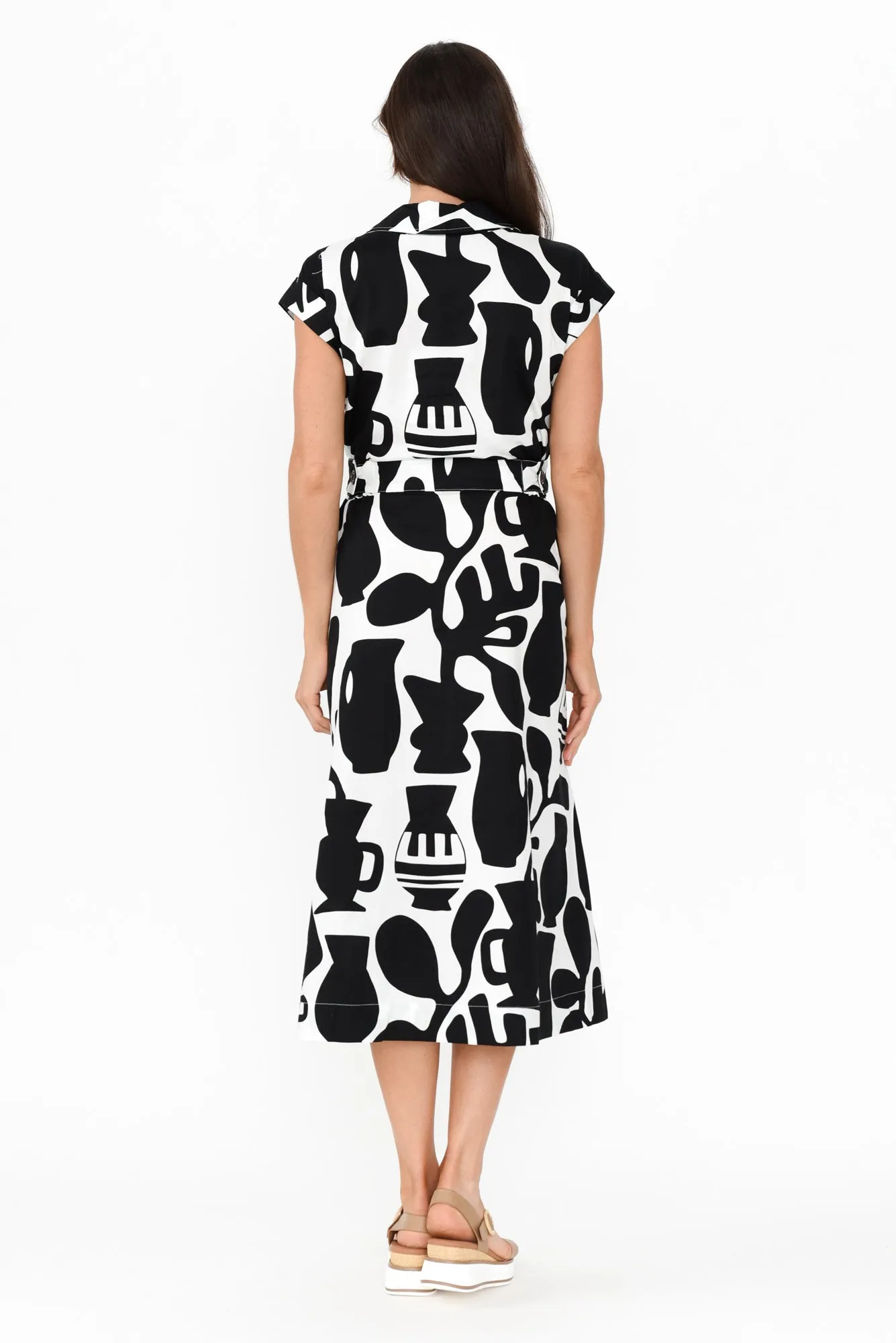 Sew Black Abstract Cotton Belted Dress sold by Blue Bungalow product image thumbnail 4