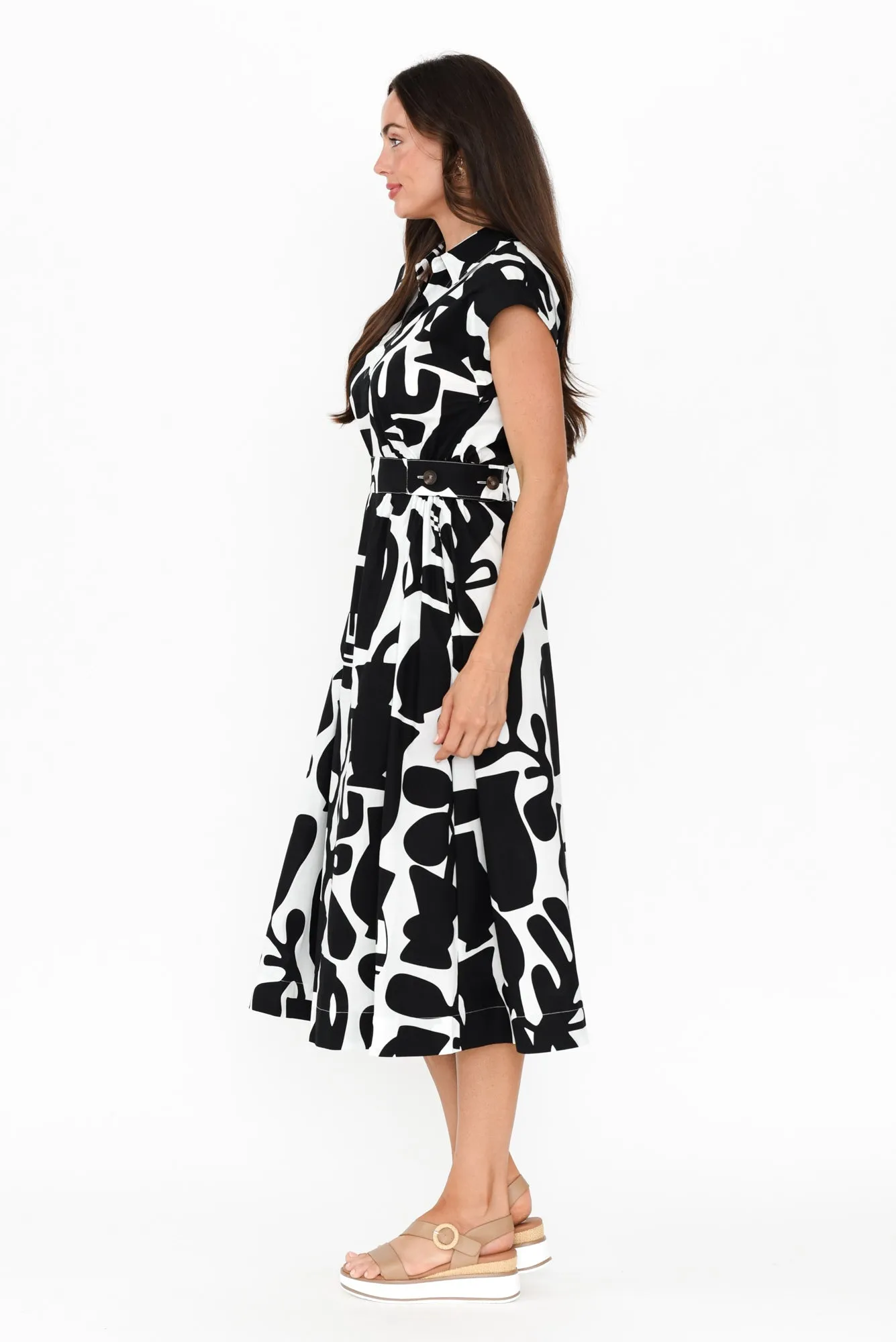 Sew Black Abstract Cotton Belted Dress sold by Blue Bungalow product image thumbnail 3