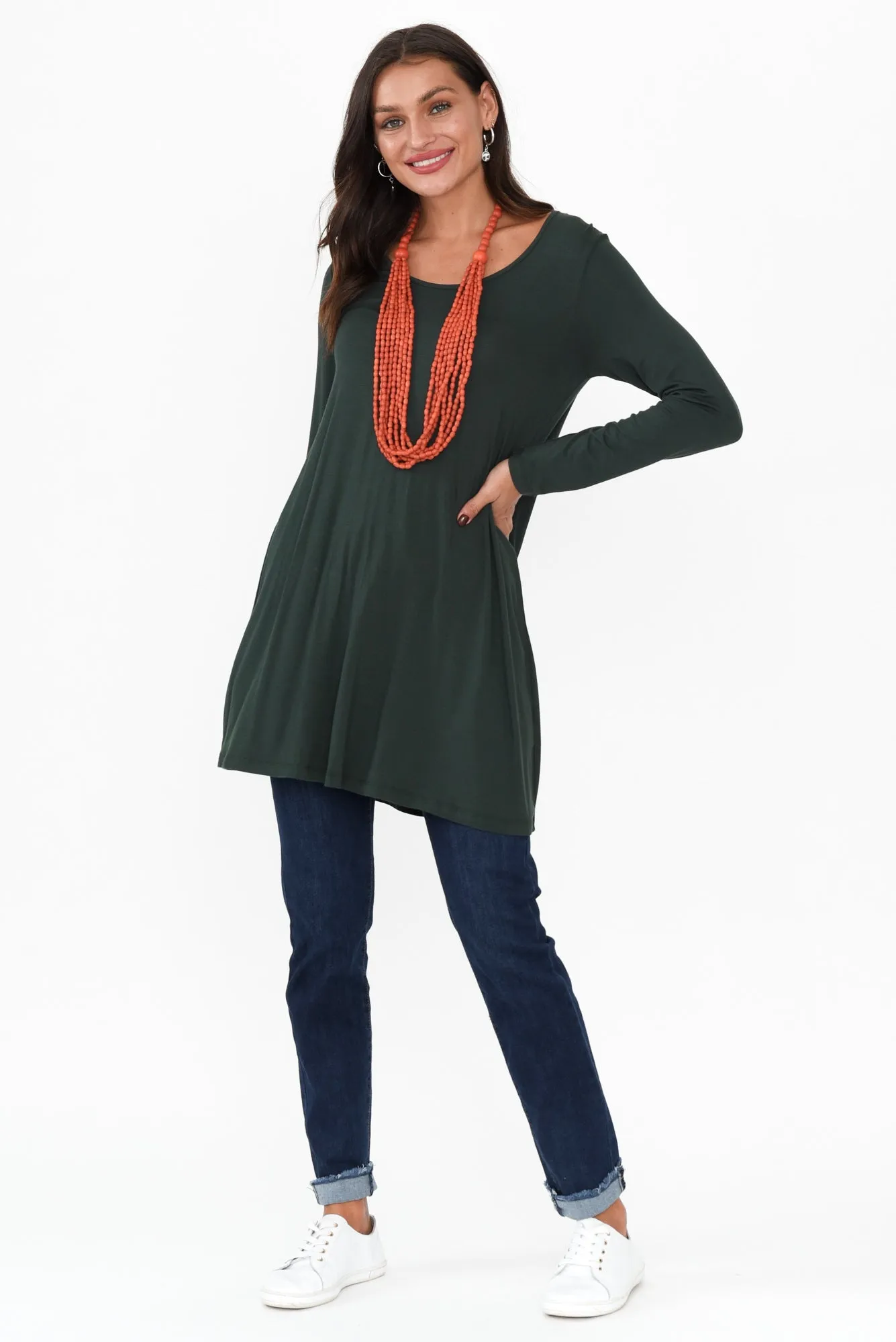 Leanne Dark Green Bamboo Tunic Top sold by Blue Bungalow product image thumbnail 2