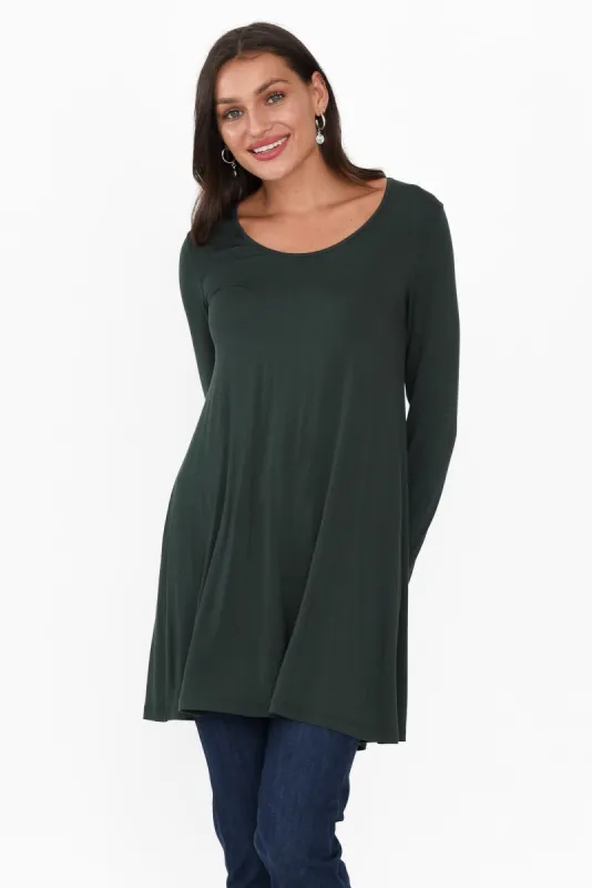 Leanne Dark Green Bamboo Tunic Top sold by Blue Bungalow