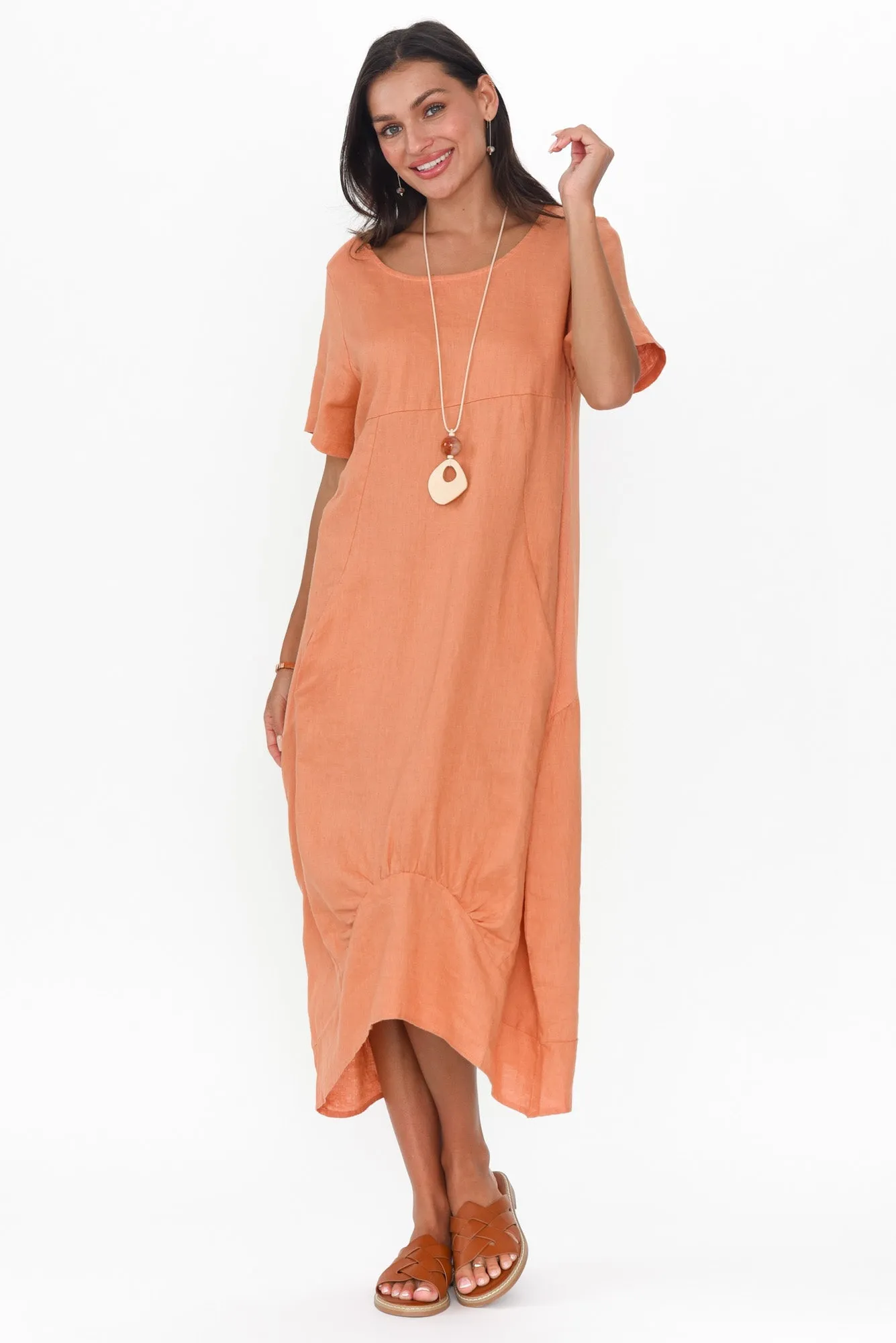 Kandace Orange Linen Pocket Dress sold by Blue Bungalow