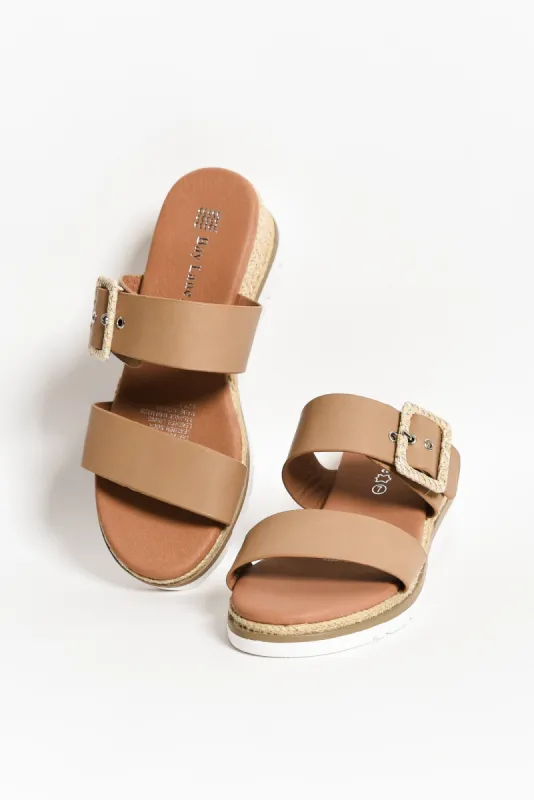Ryver Taupe Buckle Wedge Sandal sold by Blue Bungalow