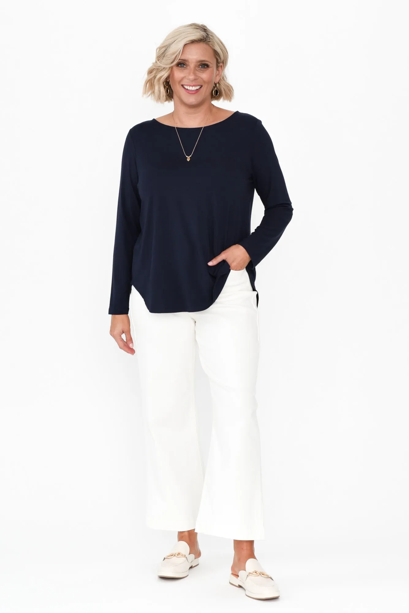 Adele Navy Long Sleeve Bamboo Tee sold by Blue Bungalow product image thumbnail 2