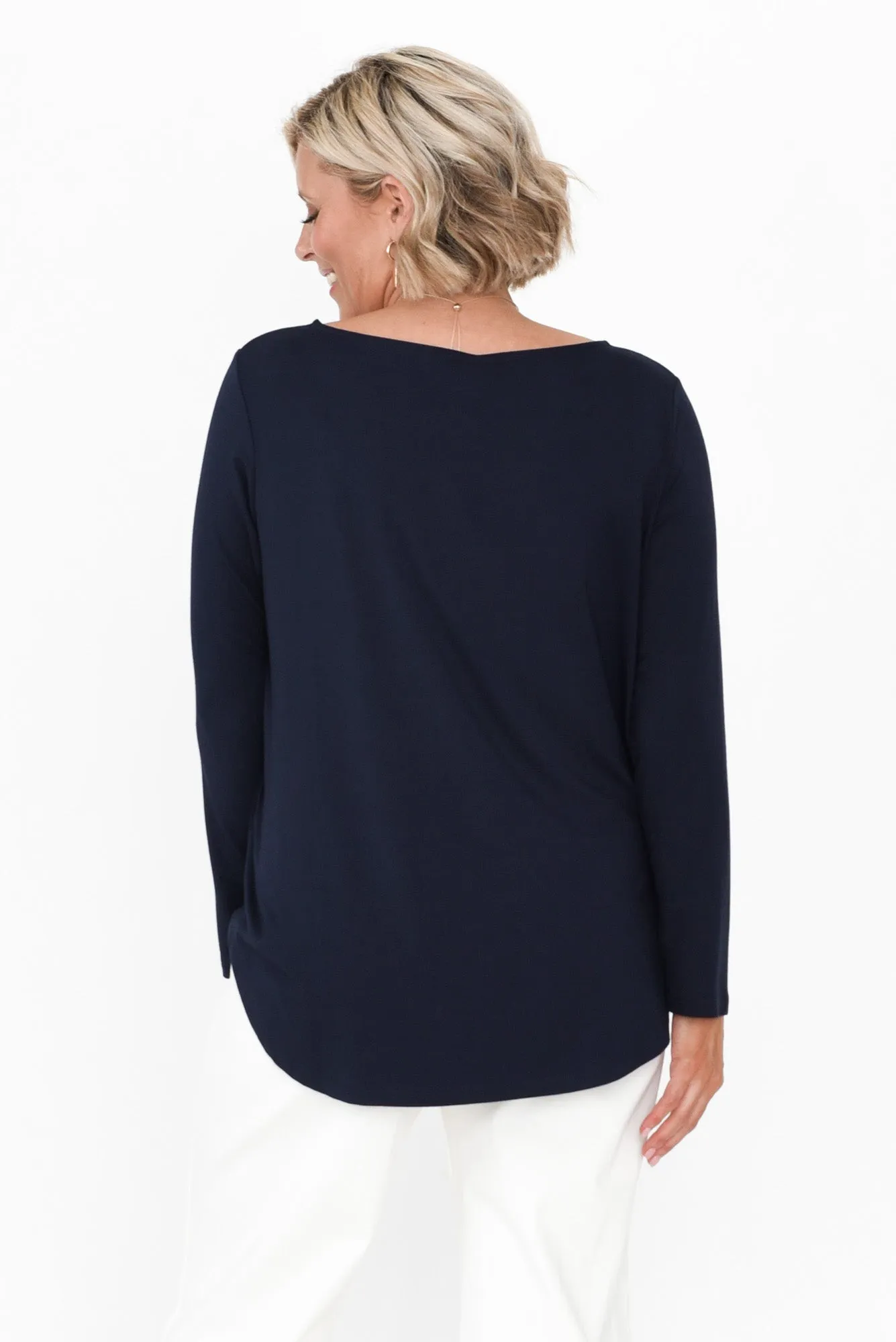 Adele Navy Long Sleeve Bamboo Tee sold by Blue Bungalow product image thumbnail 4