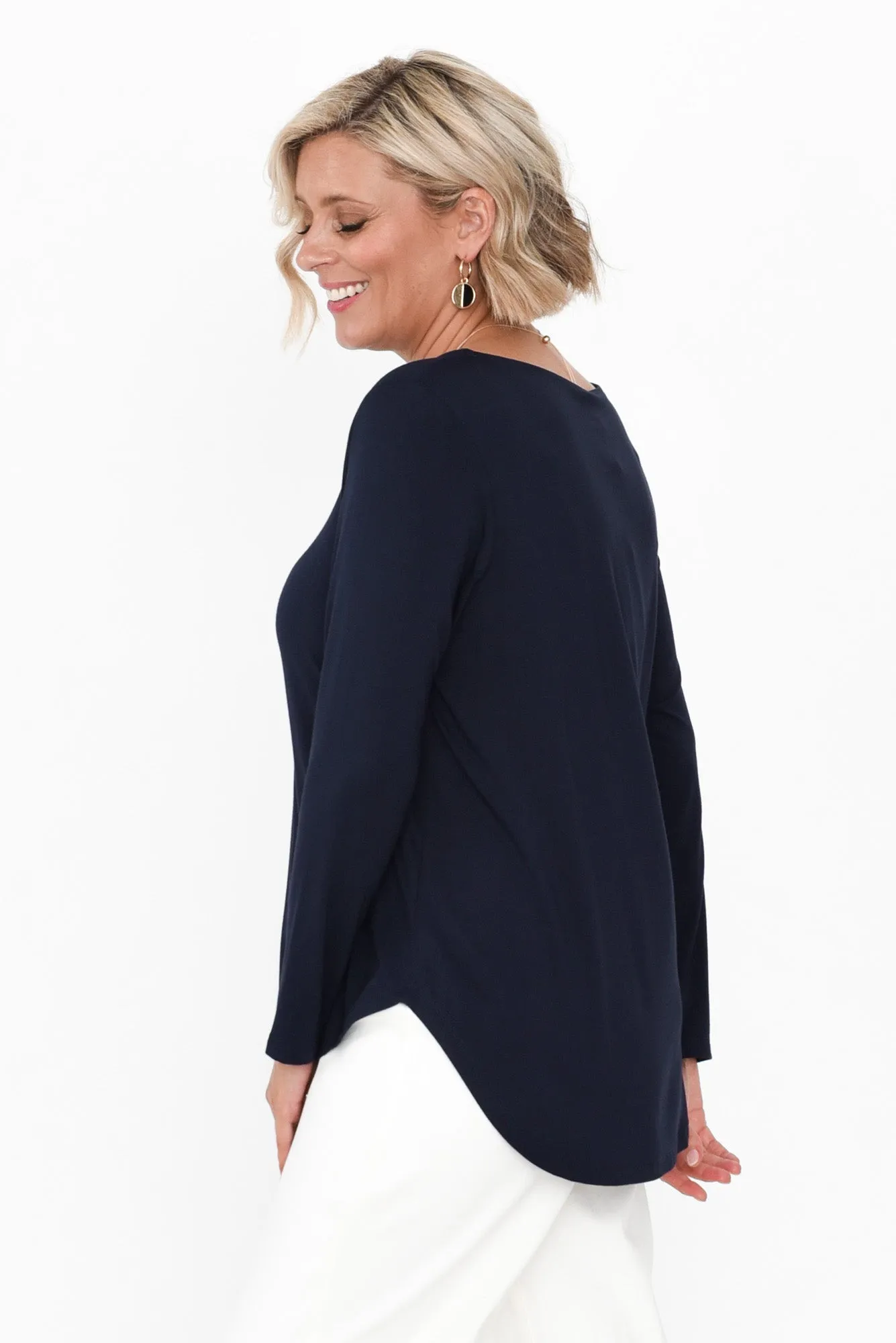 Adele Navy Long Sleeve Bamboo Tee sold by Blue Bungalow product image thumbnail 3