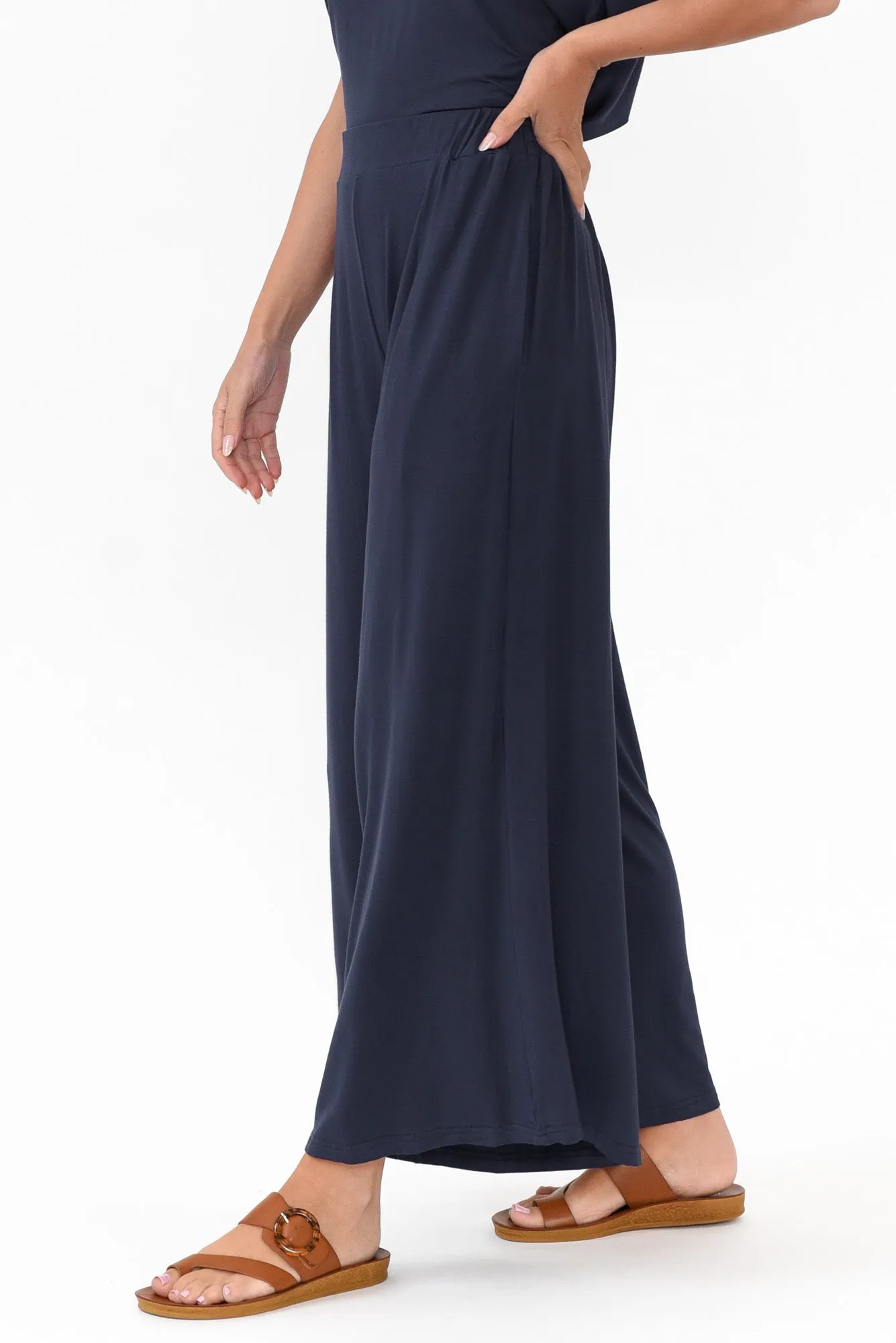 Lowen Navy Modal Wide Leg Pants sold by Blue Bungalow product image thumbnail 5