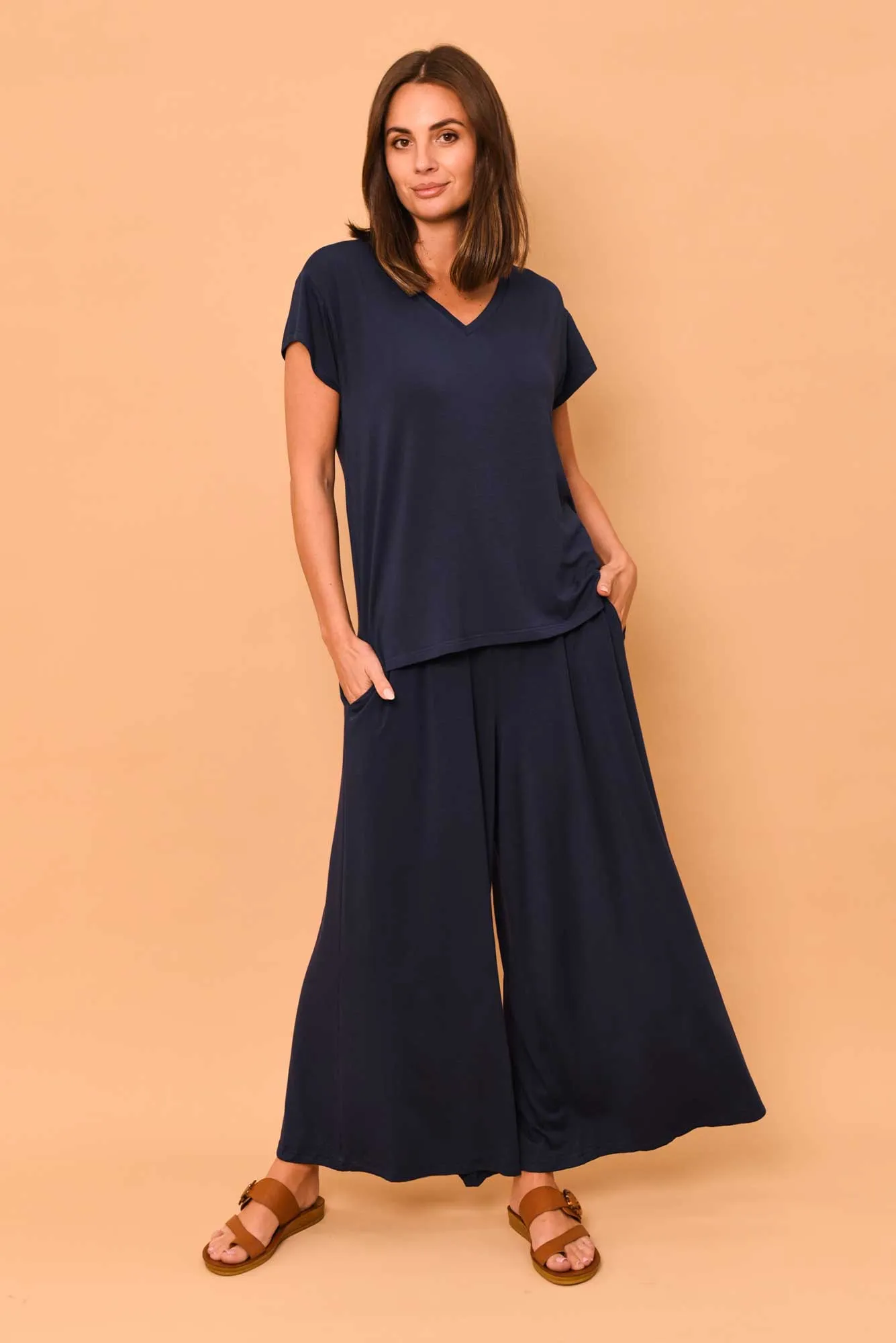 Lowen Navy Modal Wide Leg Pants sold by Blue Bungalow product image thumbnail 2