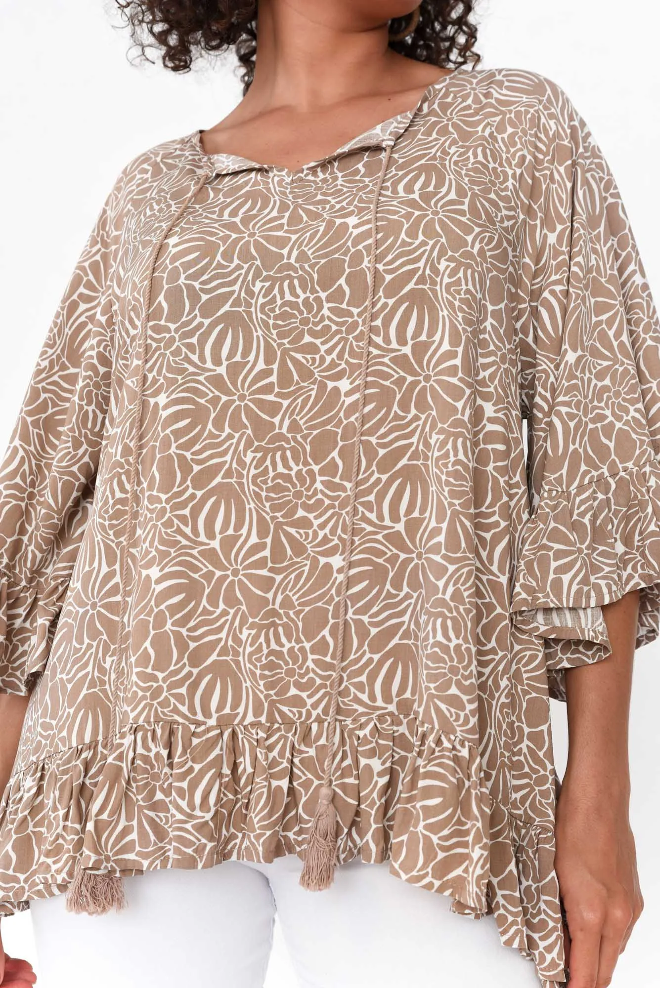 Nesryn Tan Botanical Tassel Ruffle Top sold by Blue Bungalow product image thumbnail 5