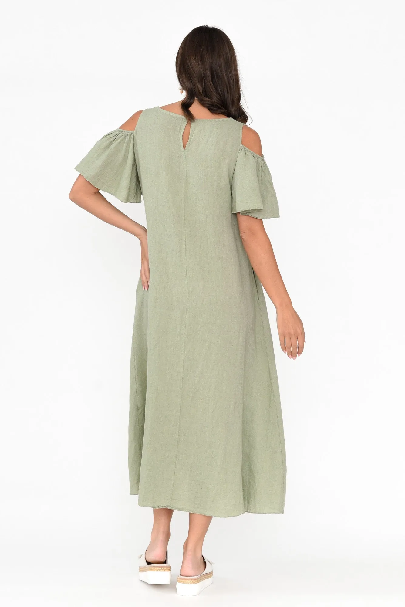 Mabrie Khaki Linen Cold Shoulder Dress sold by Blue Bungalow product image thumbnail 5