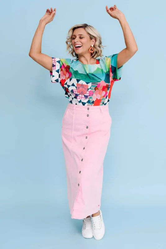 Florence Light Pink Denim Button Skirt sold by Blue Bungalow
