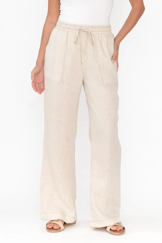 Hester Beige Linen Pocket Pants sold by Blue Bungalow