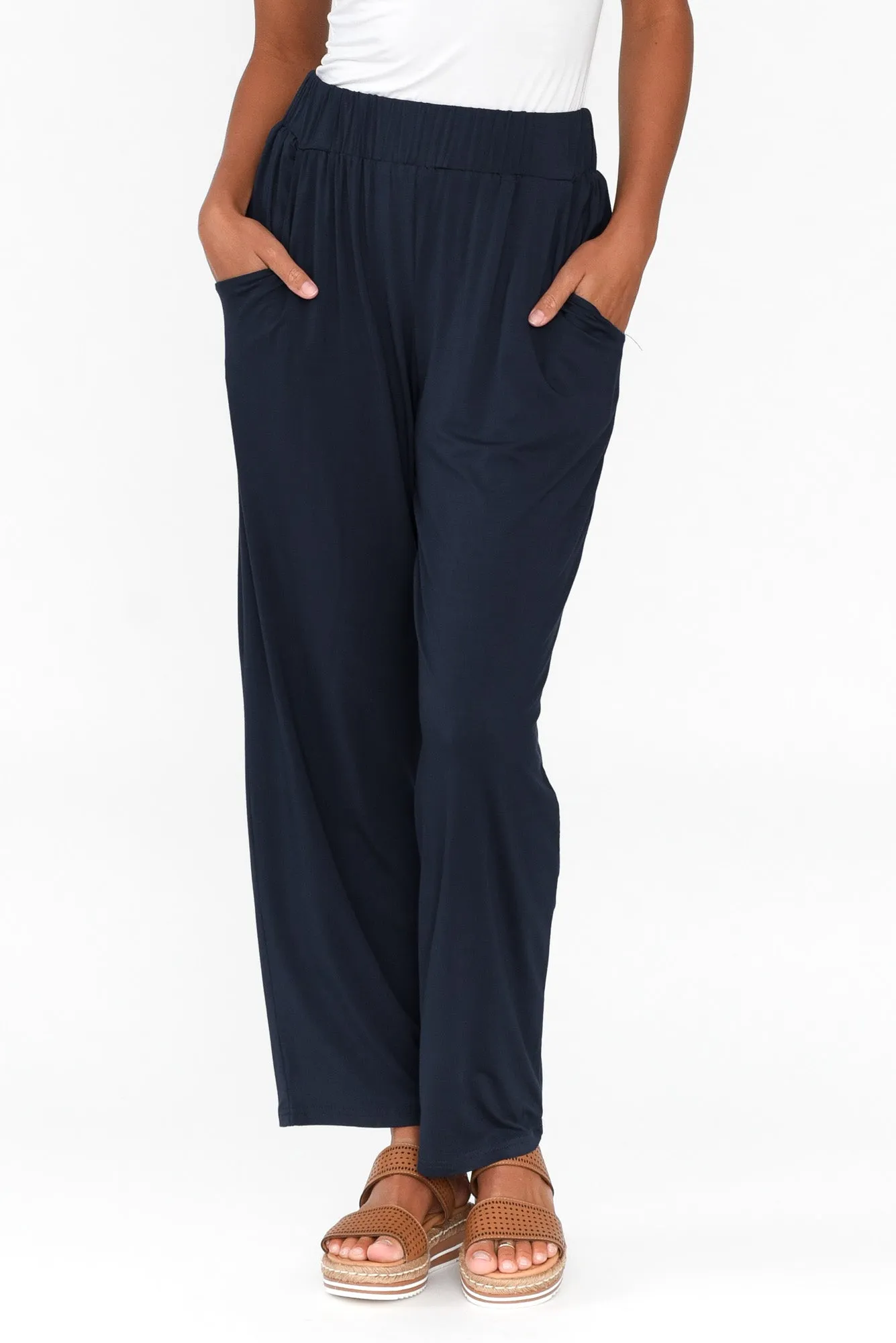 Rosella Navy Bamboo Pants sold by Blue Bungalow