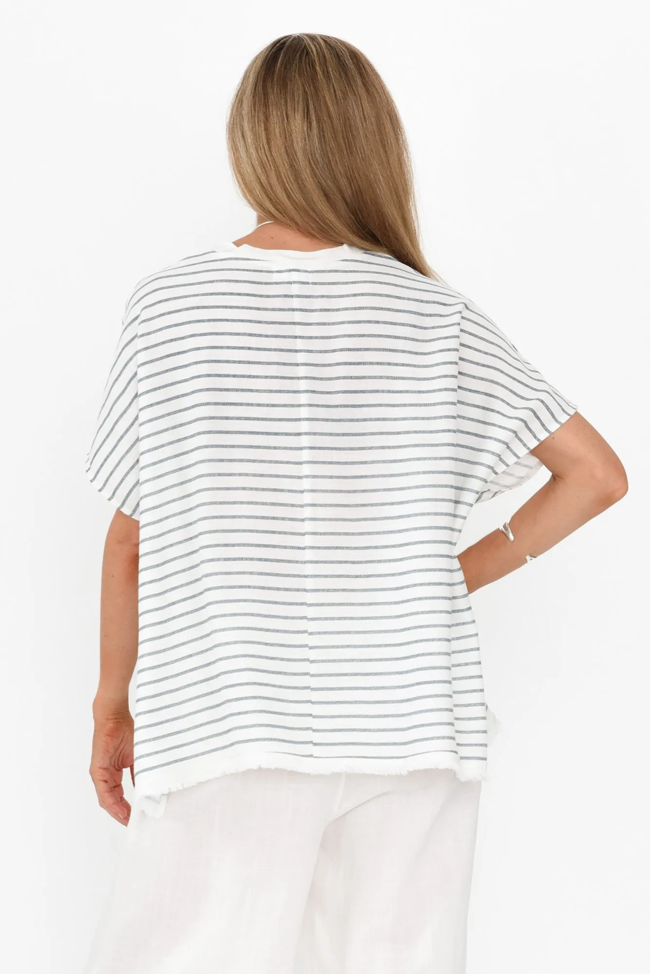 Hanley White Stripe Linen Blend Top sold by Blue Bungalow product image thumbnail 4